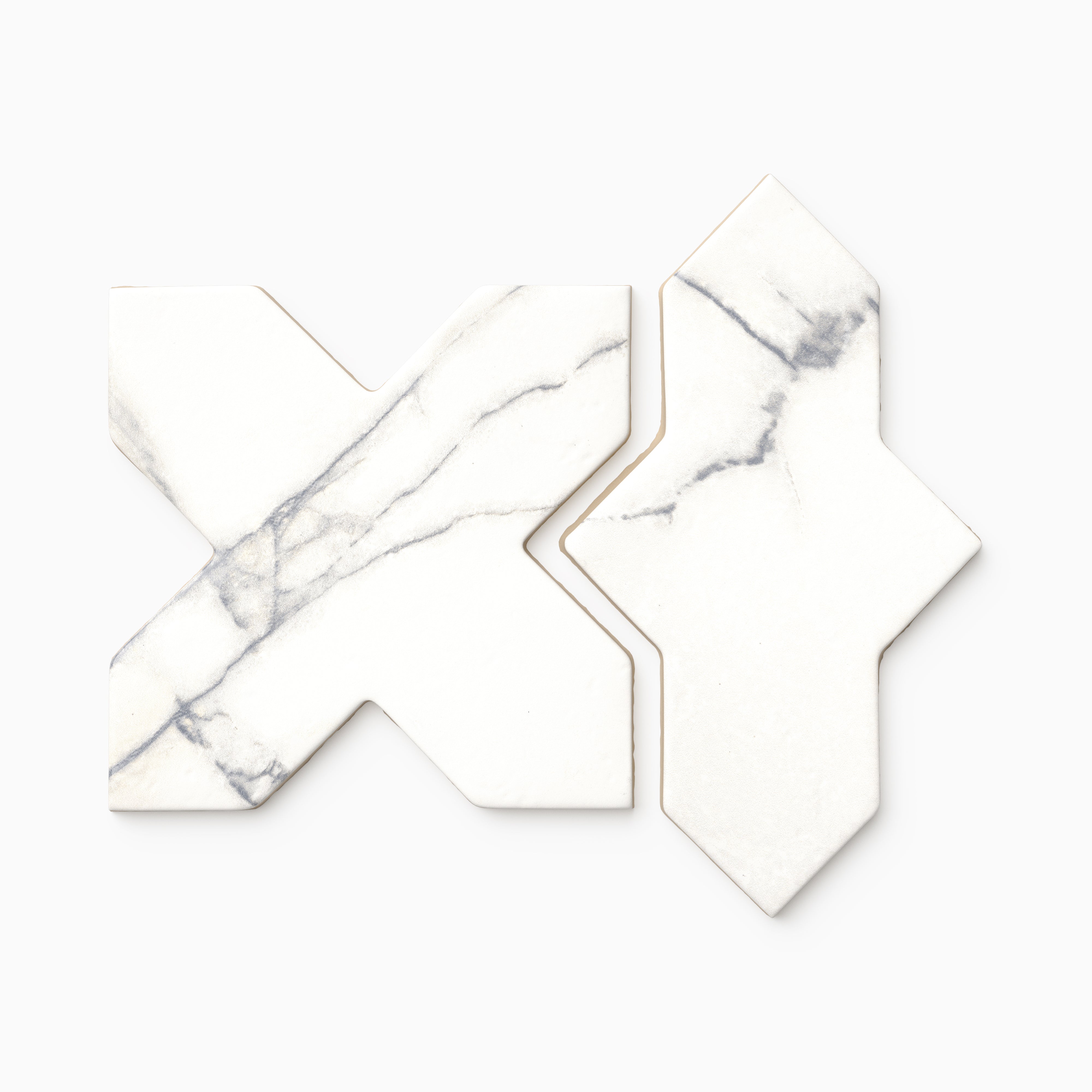 Aslan 8x8 Porcelain Tile Shield in Calacatta and Cross in Calacatta
