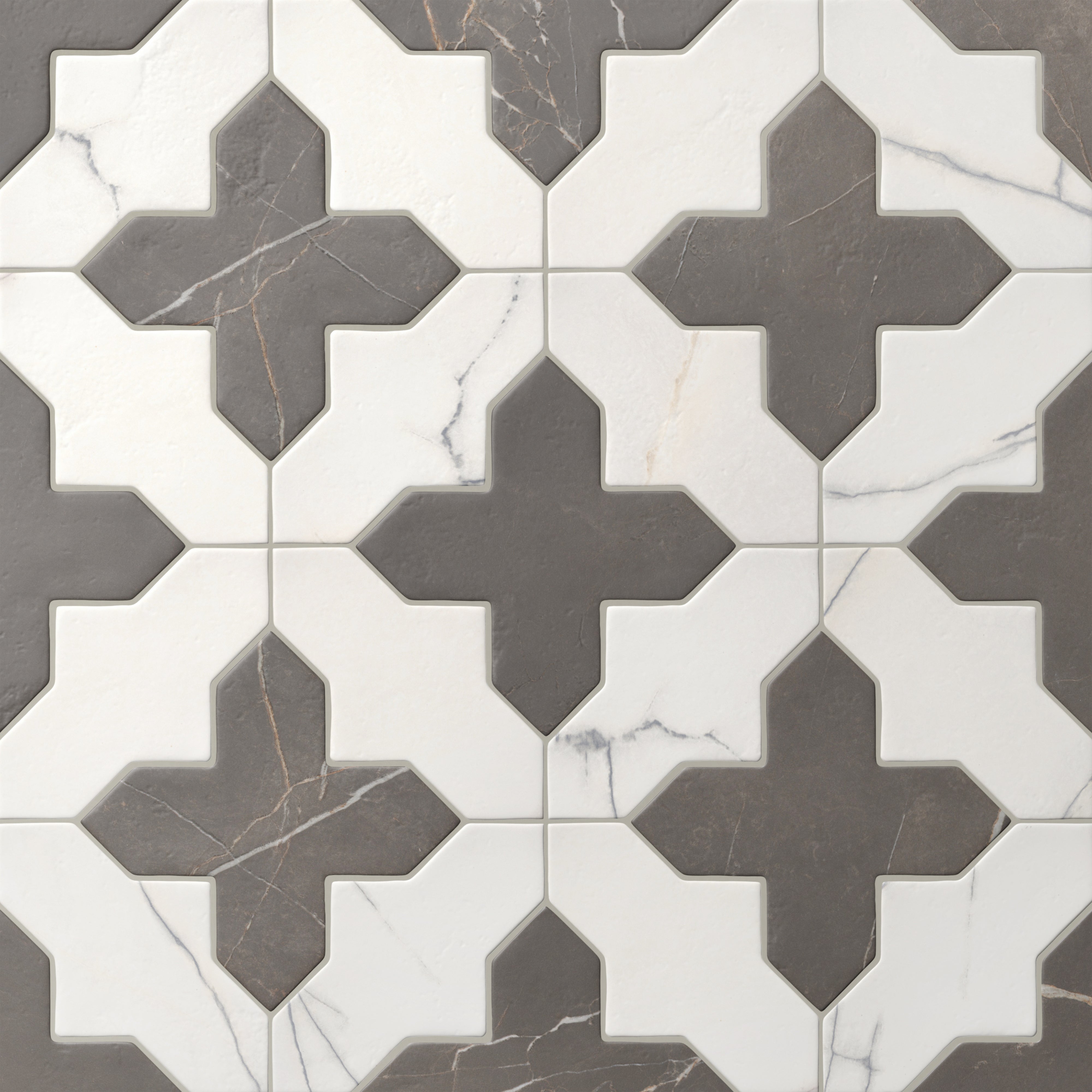 Aslan 8x8 Porcelain Tile Shield in Calacatta and Cross in Imperial