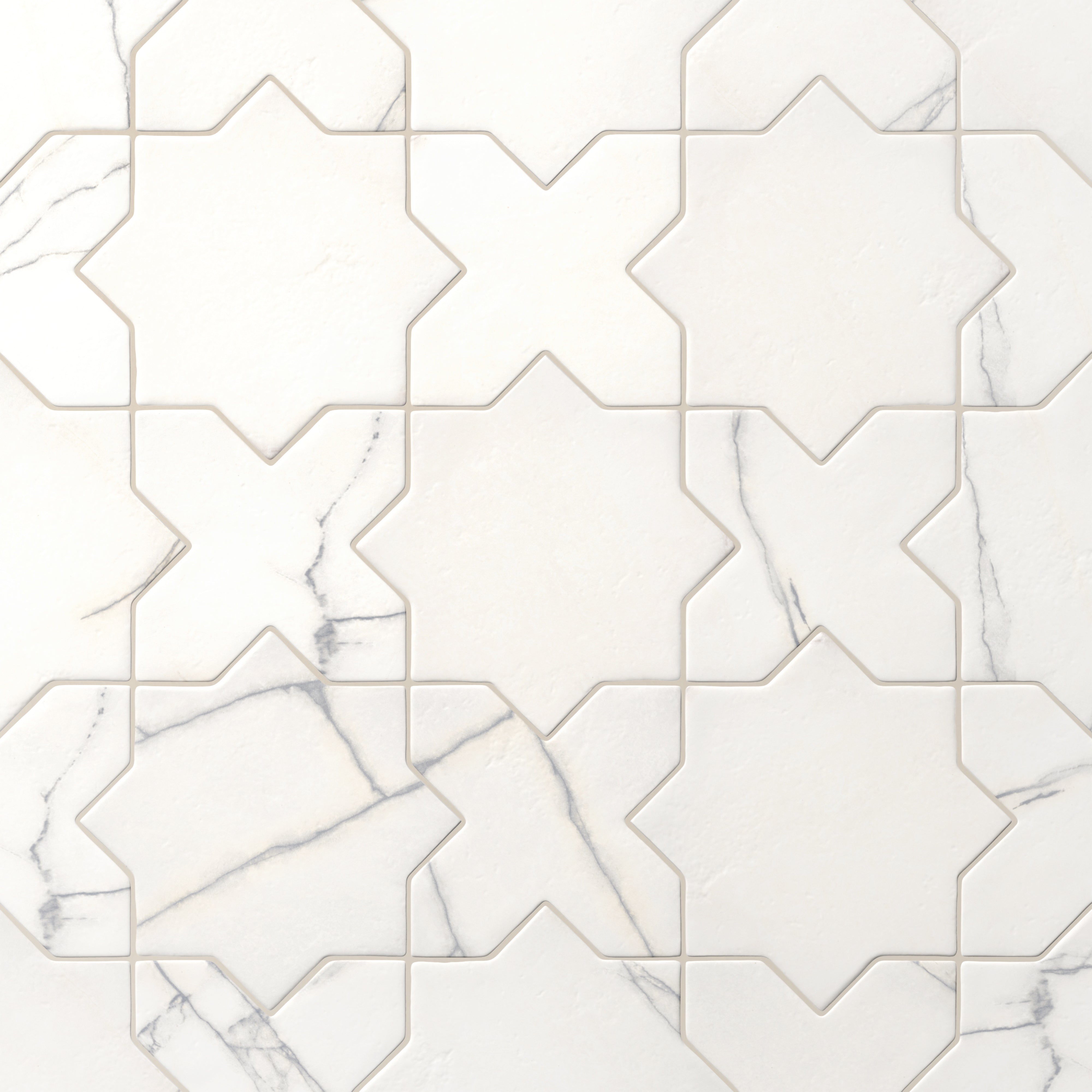 Aslan 6x12 Porcelain Tile Star in Calacatta and Cross in Calacatta