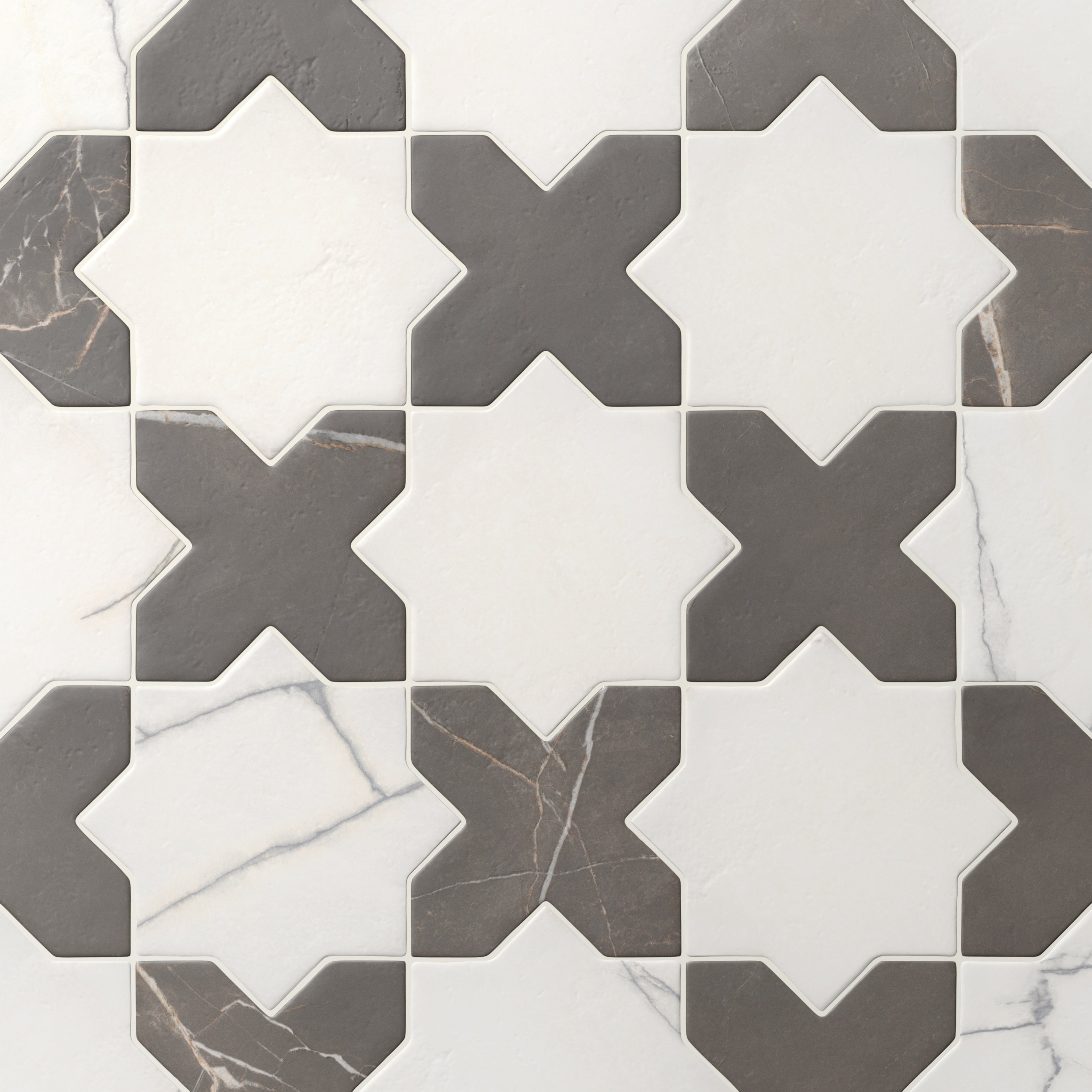Aslan 6x12 Porcelain Tile Star in Calacatta and Cross in Imperial
