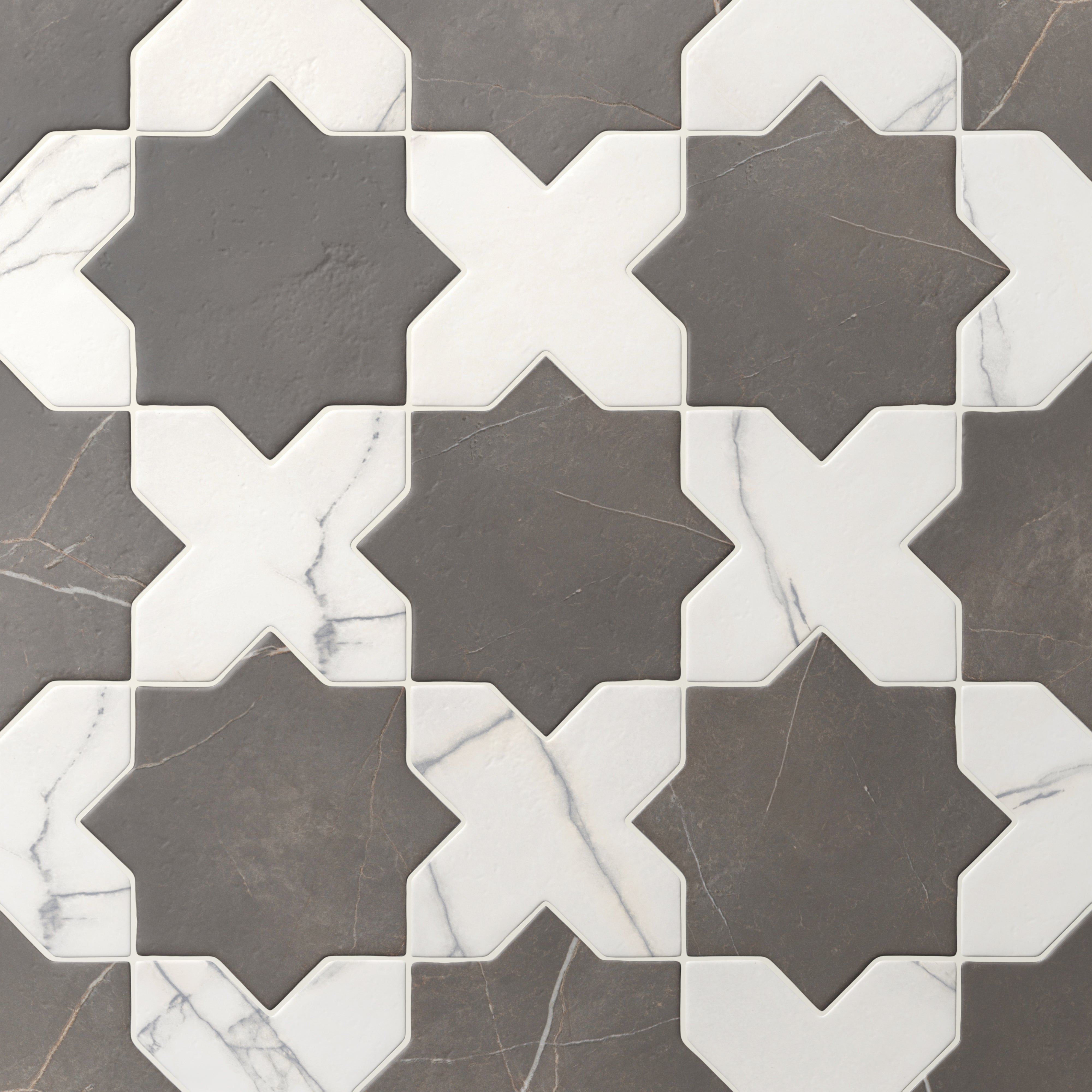 Aslan 6x12 Porcelain Tile Star in Imperial and Cross in Calacatta