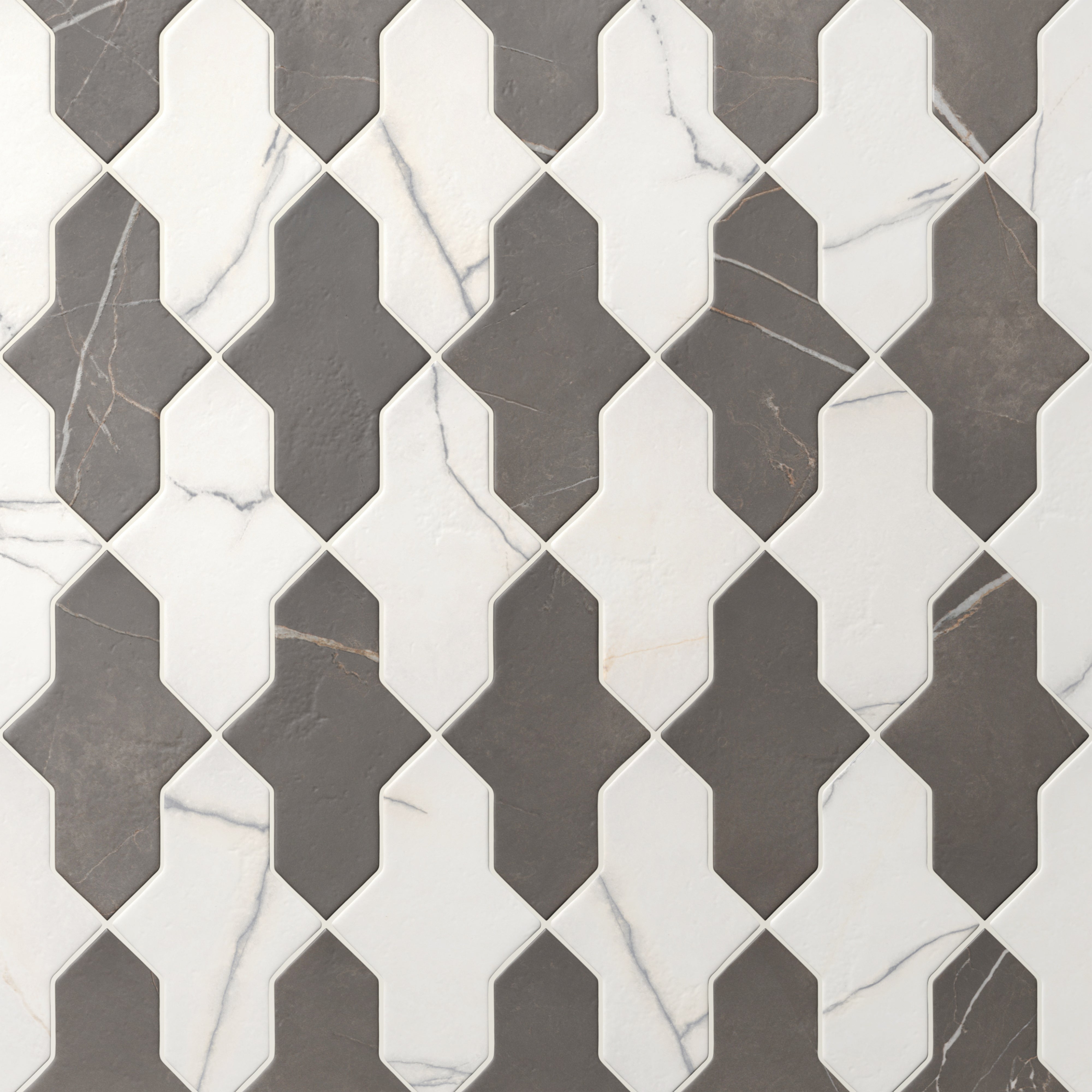 Aslan 2x8 Porcelain Tile Shield Checkerboard in Calacatta and Imperial