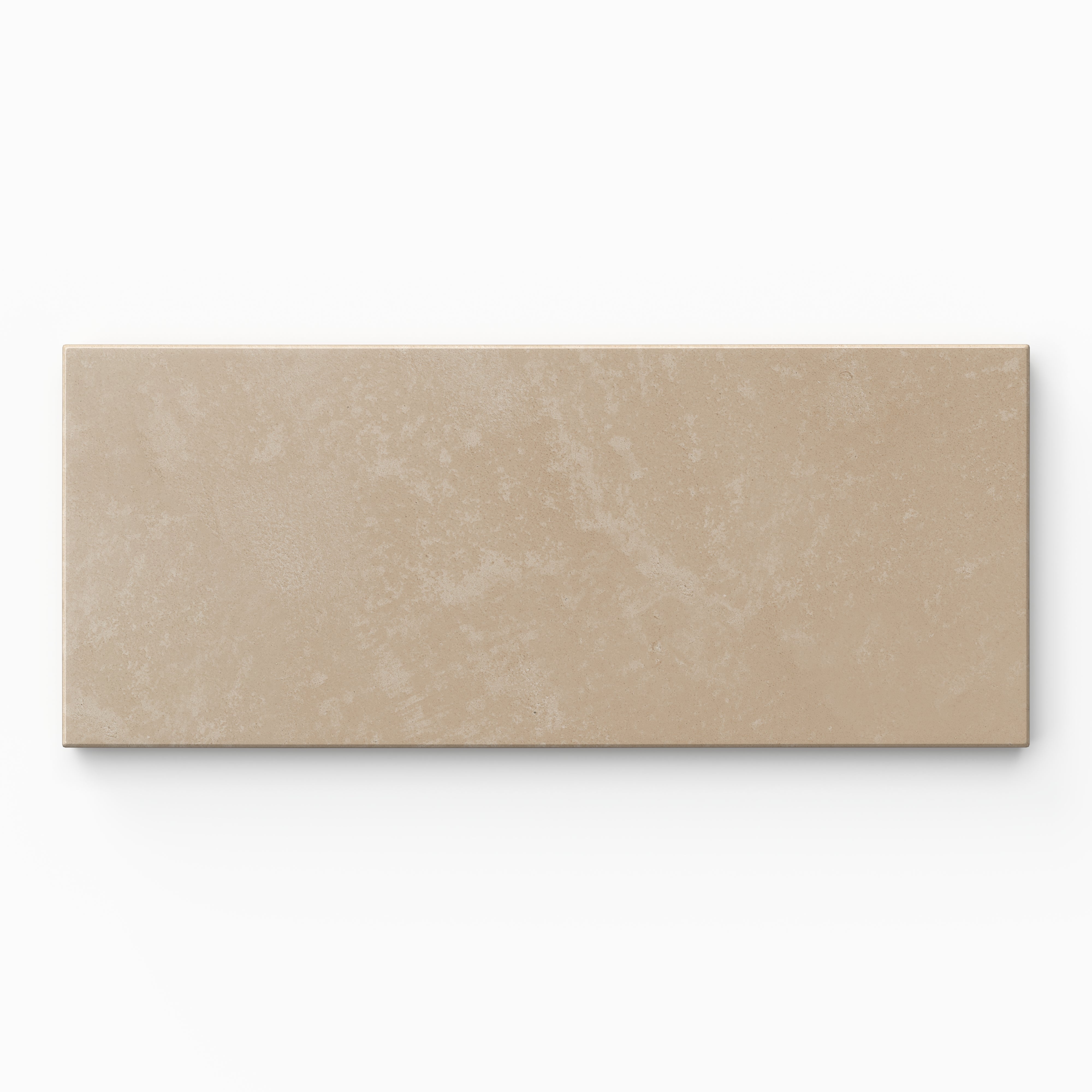 Isabel 2.5x12 Matte Porcelain Tile in Sand highlights earthy light brown hues, a refined elongated subway form, and a lightly textured cement-plaster surface with a muted matte glaze.