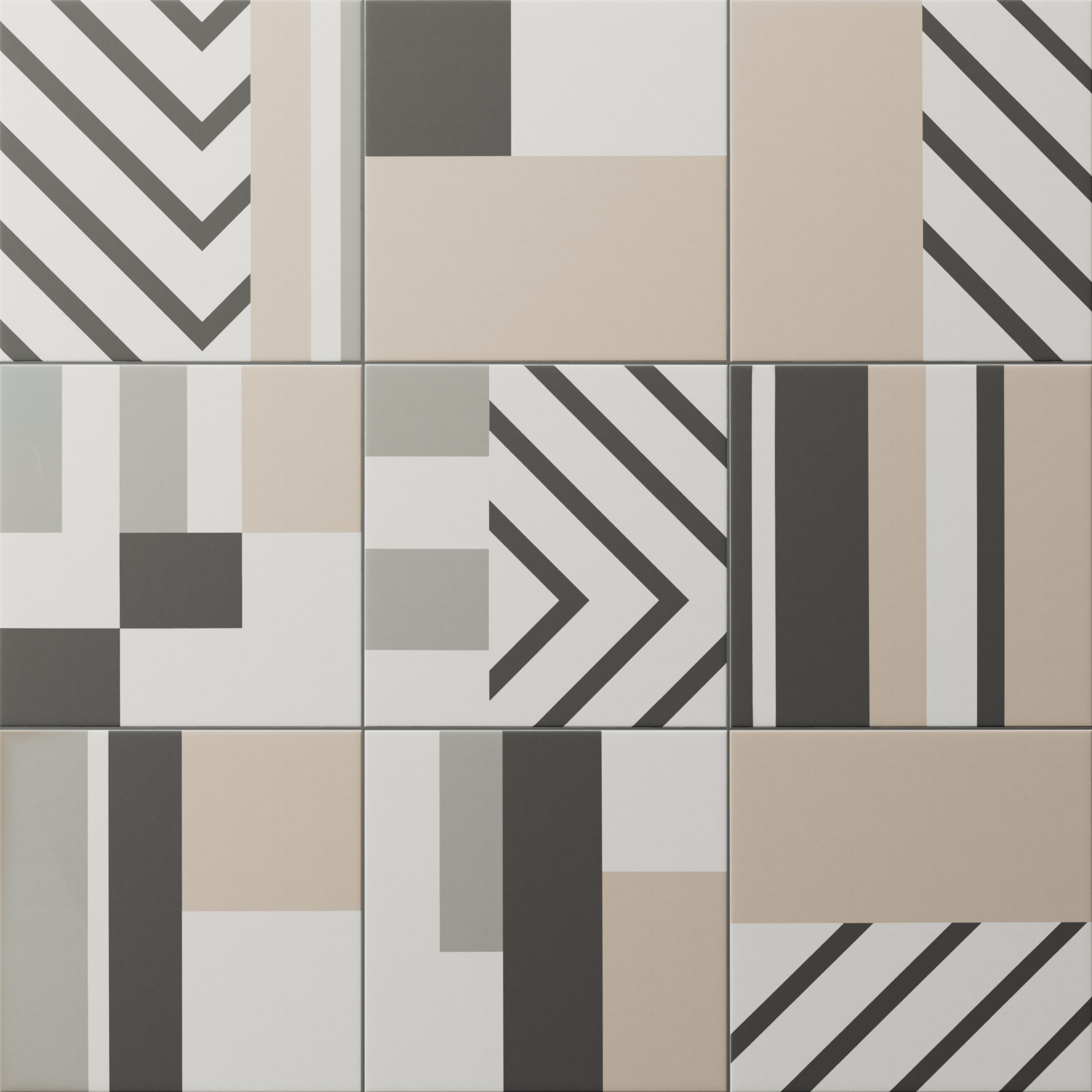 Merrick 8x8 Glossy Porcelain Tile in Neutral Mix