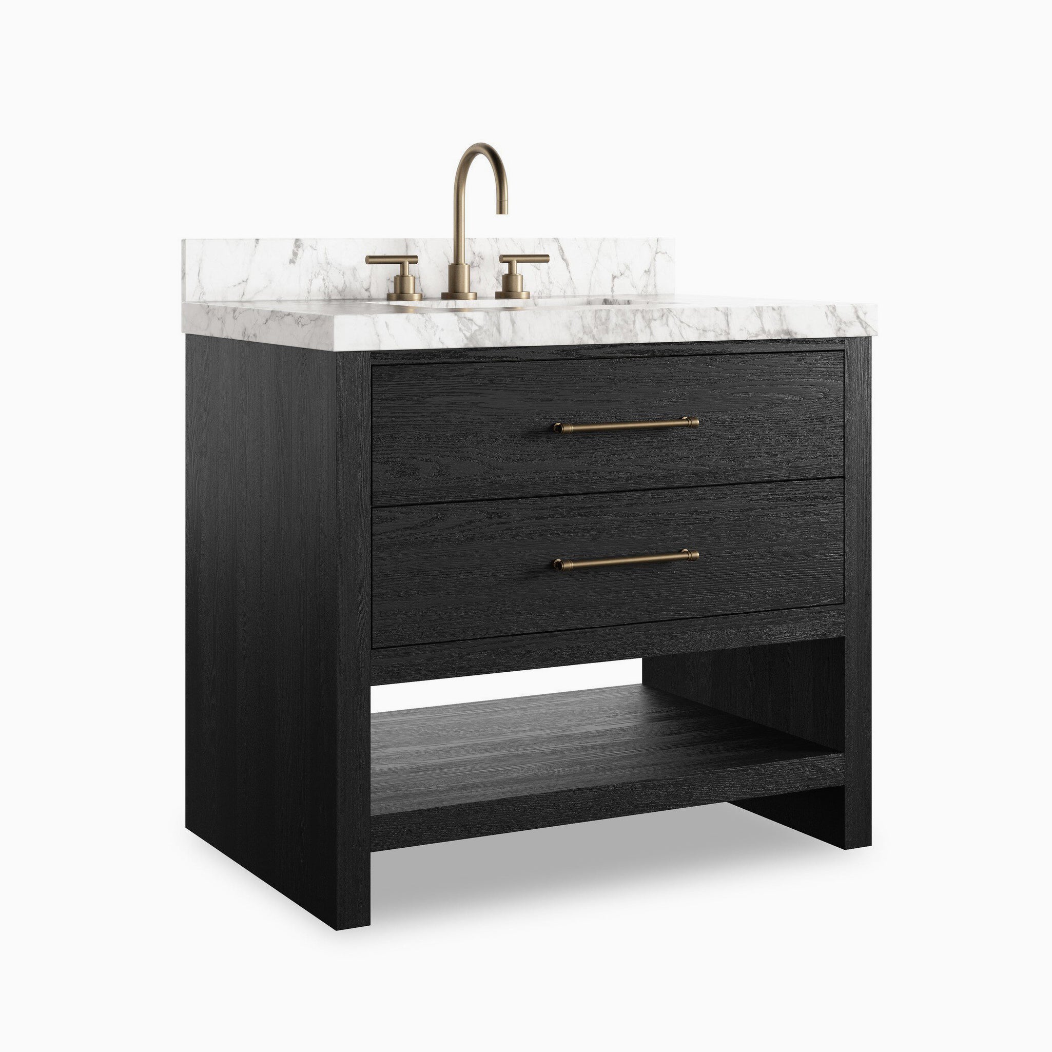 Maxine 36" Single Vanity in Black Wash Oak Veneer with Carrara Marble Top