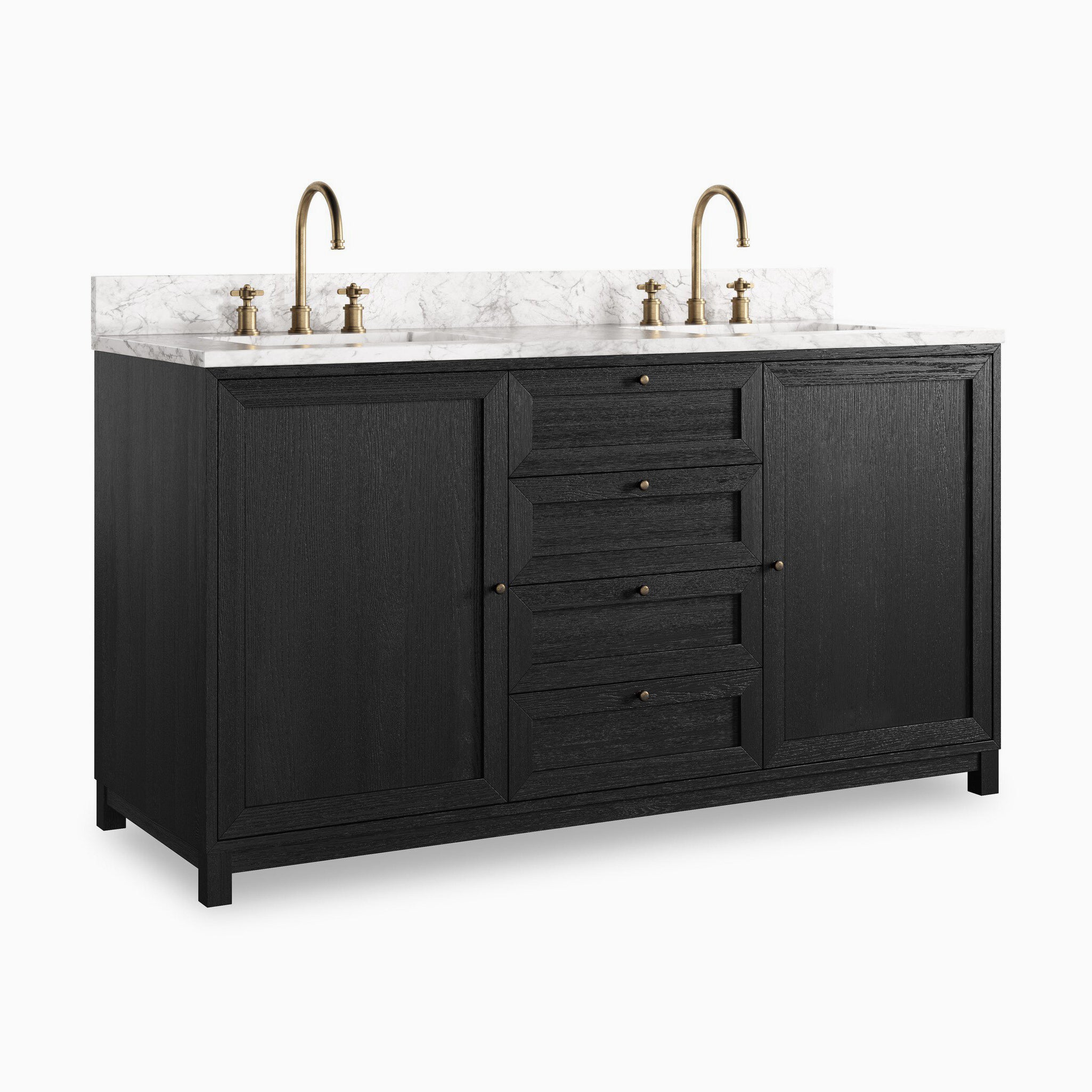 Josephine 60" Double Vanity in Satin Drifted Black Veneer with Carrara Marble Top