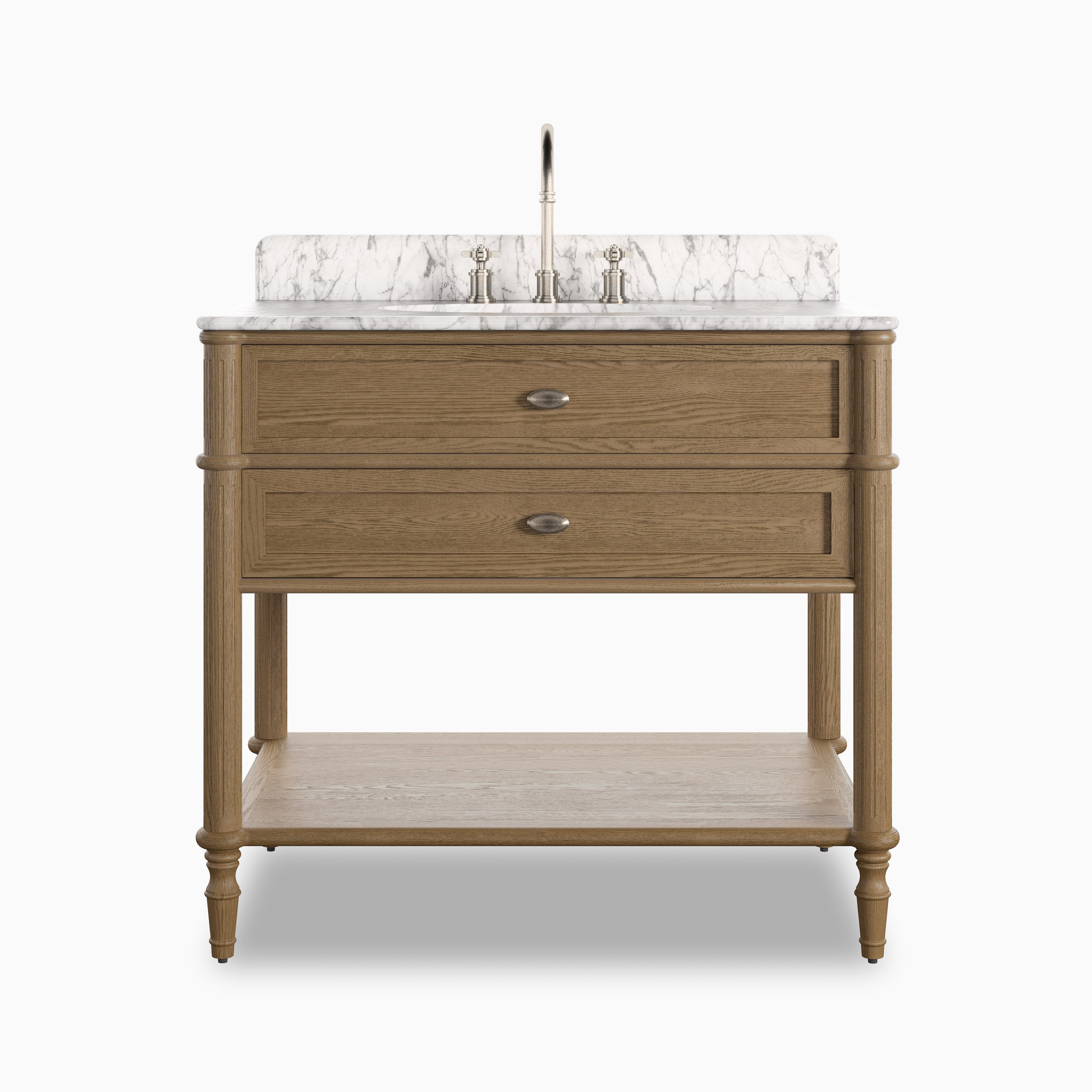 Gemma 36" Single Vanity in Washed Blonde Oak Veneer with Carrara Marble Top