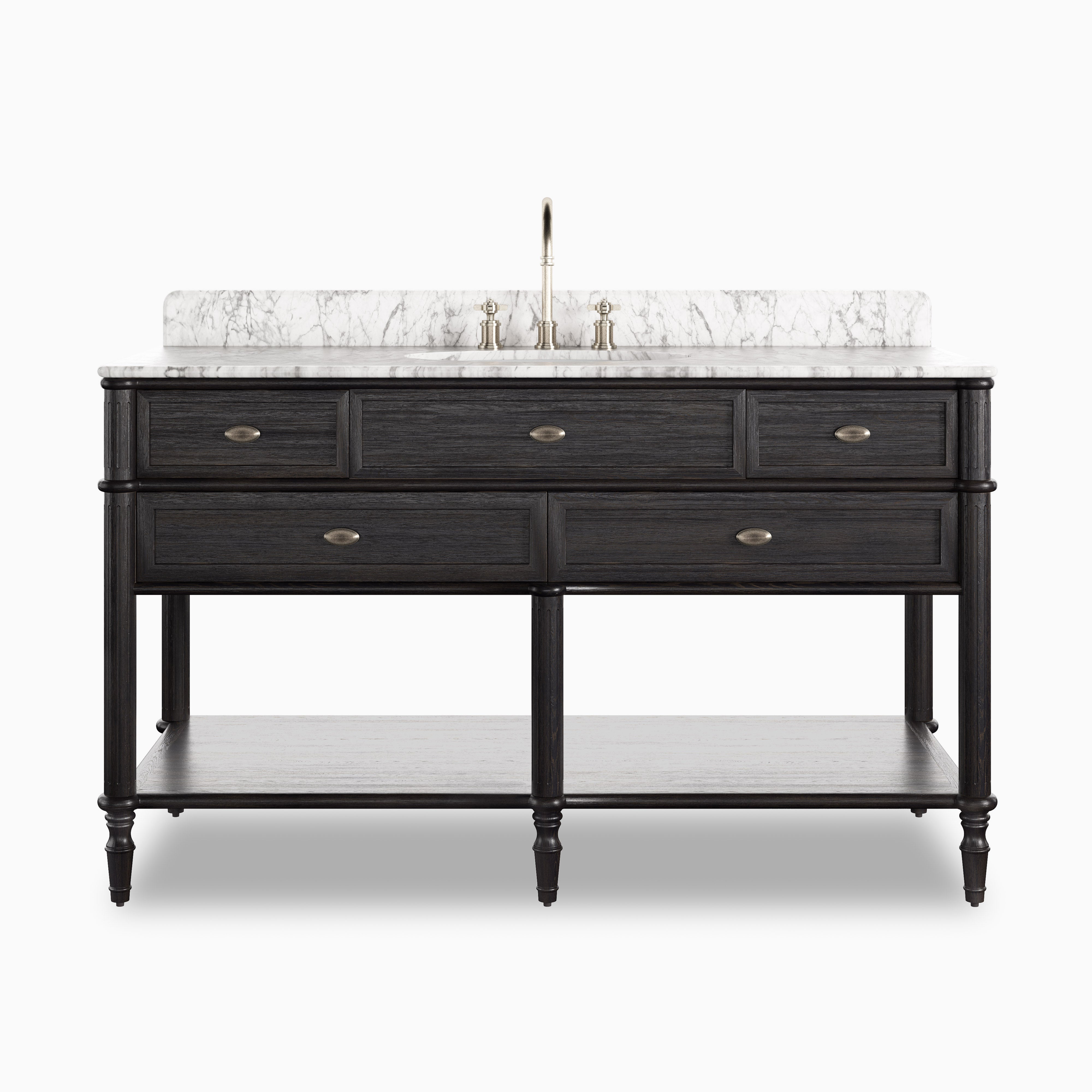 Gemma 55" Single Vanity in Satin Black Veneer with Carrara Marble Top