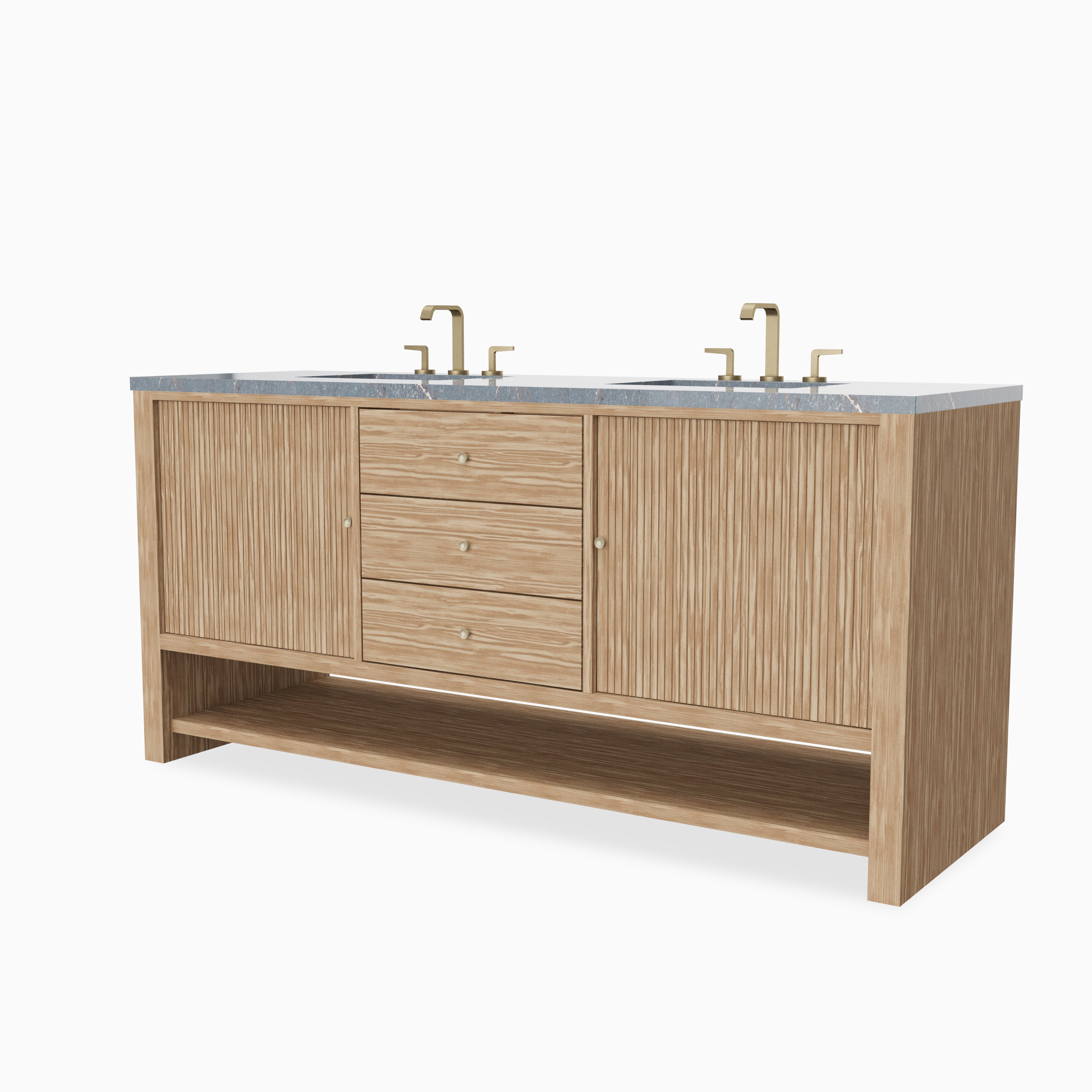 Holly 72" Double Vanity in Sunwashed Oak with 3 cm Parisien Bleu Quartz Top