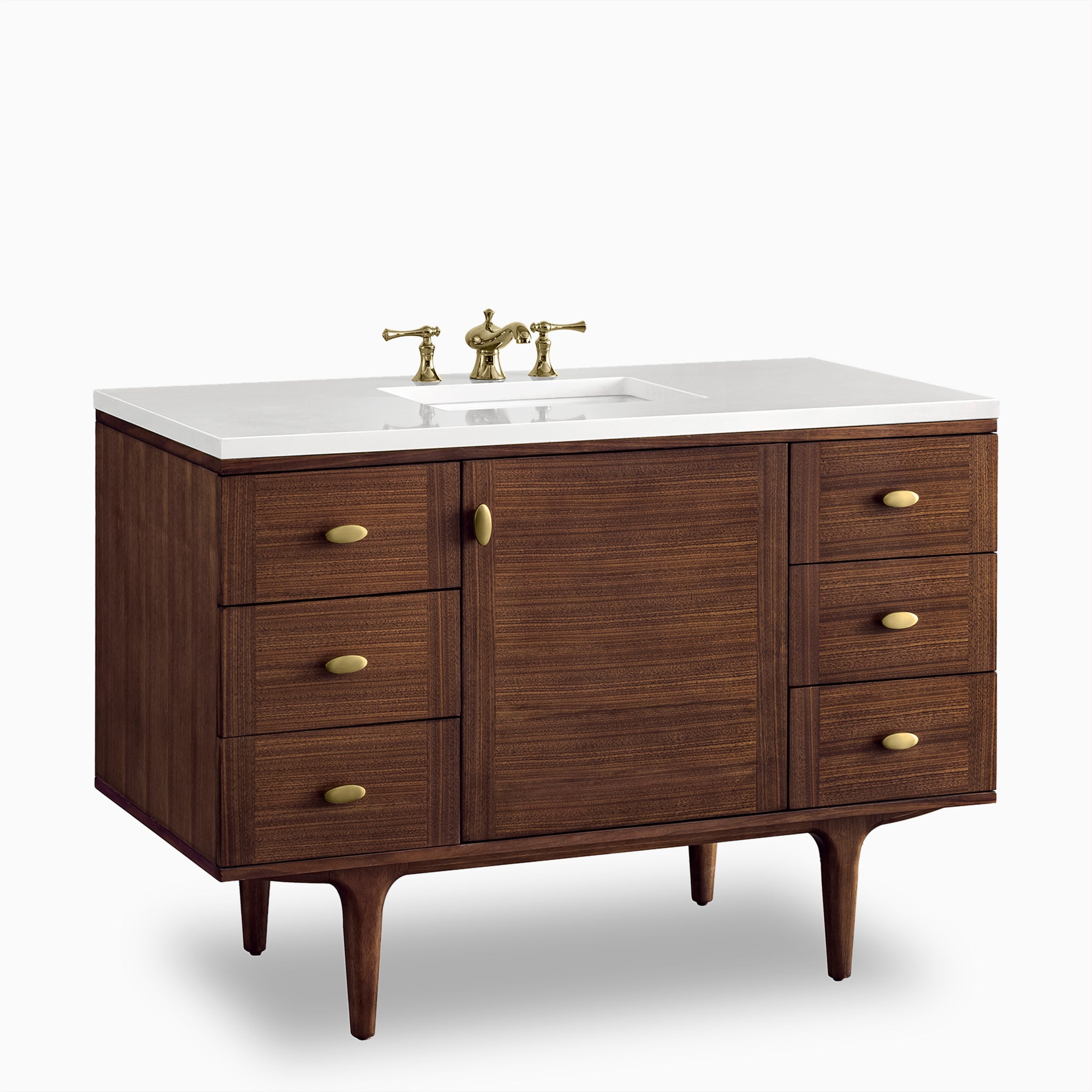 Demi 48" Single Vanity in Mid-Century Walnut with 3 cm White Zeus Quartz Top