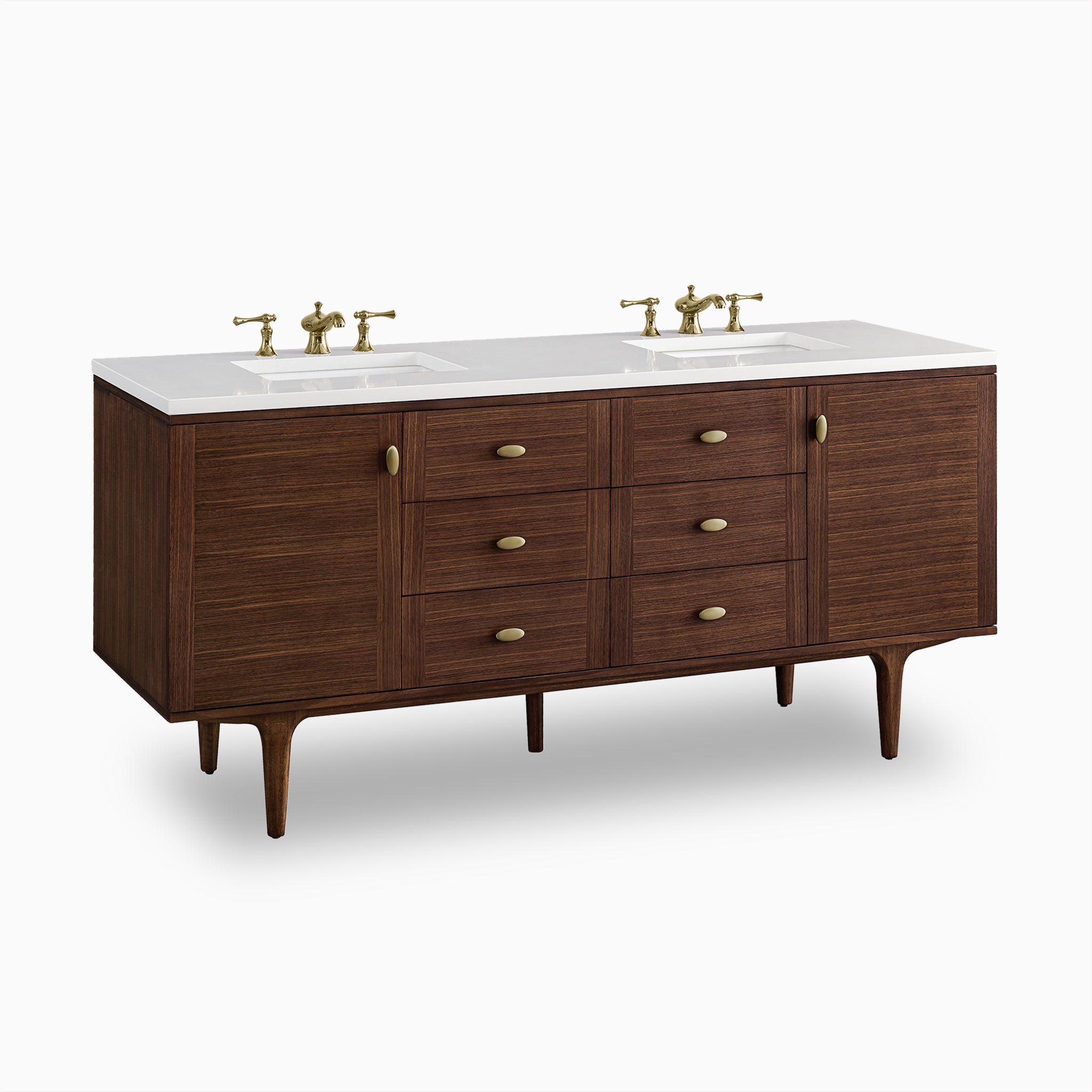 Demi 72" Double Vanity in Mid-Century Walnut with 3 cm White Zeus Quartz Top