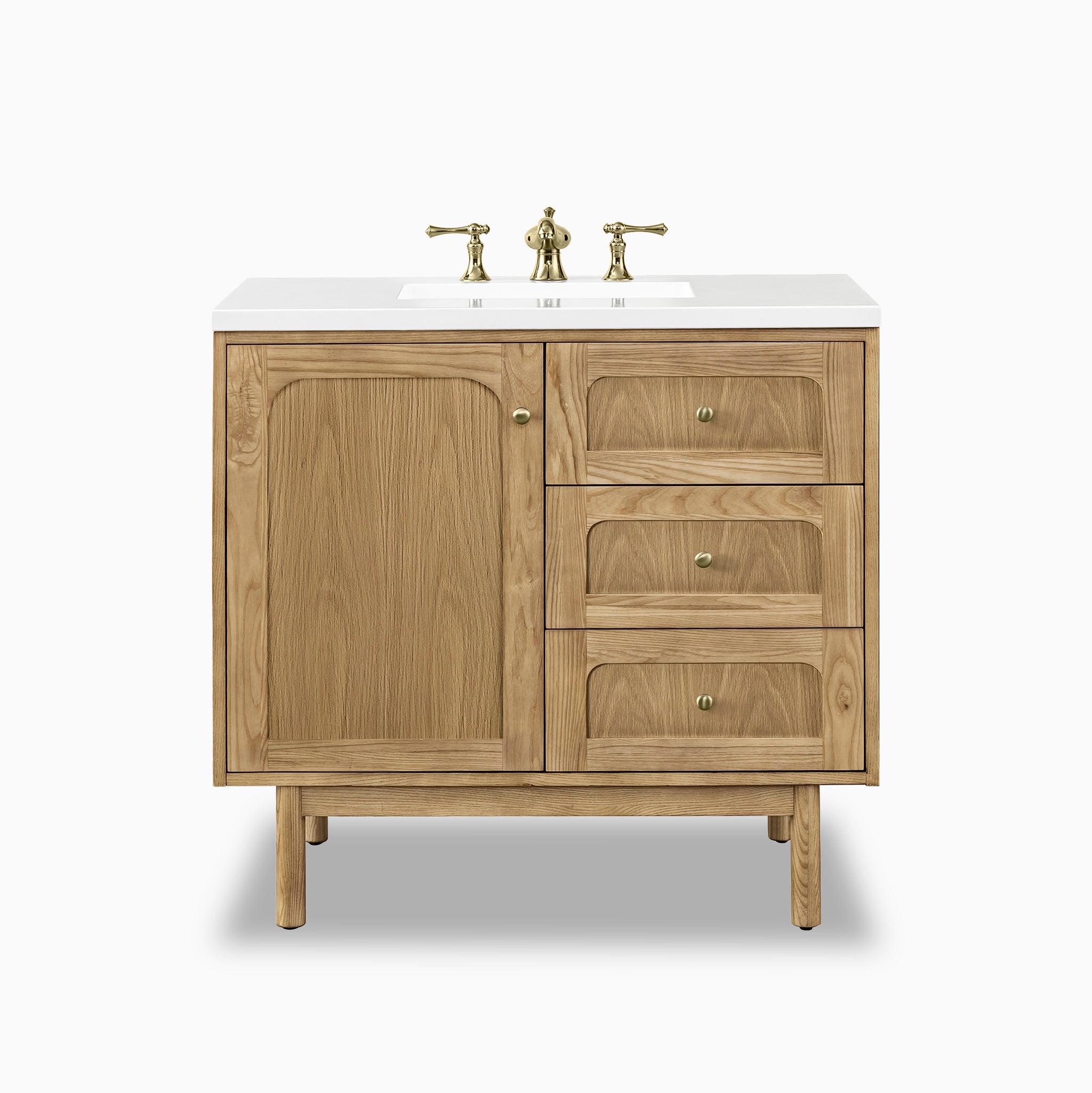 Abigail 36" Single Vanity in Light Natural Oak with 3 cm White Zeus Quartz Top