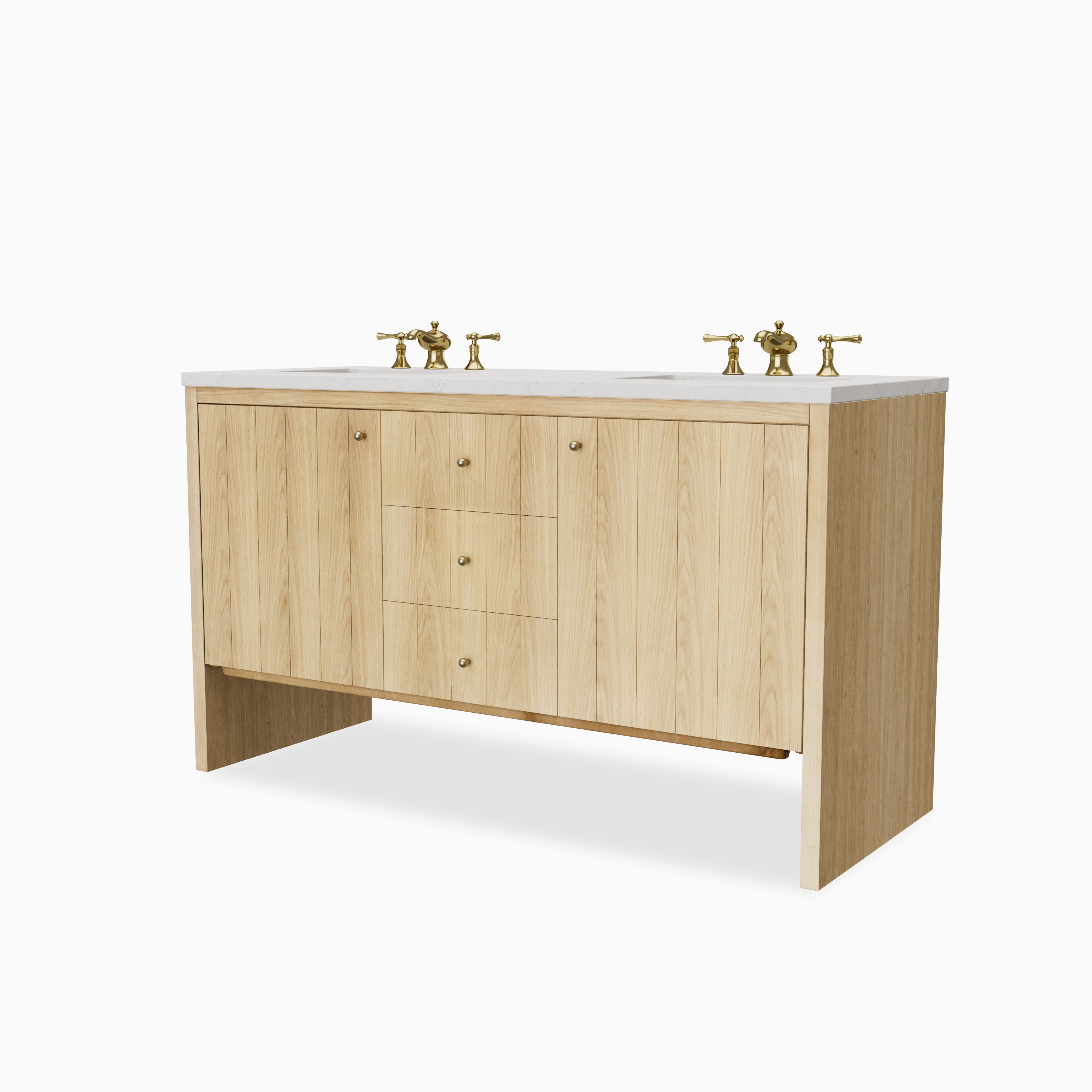 Gabriella 60" Double Vanity in Light Natural Oak with 3 cm Victorian Silver Quartz Top