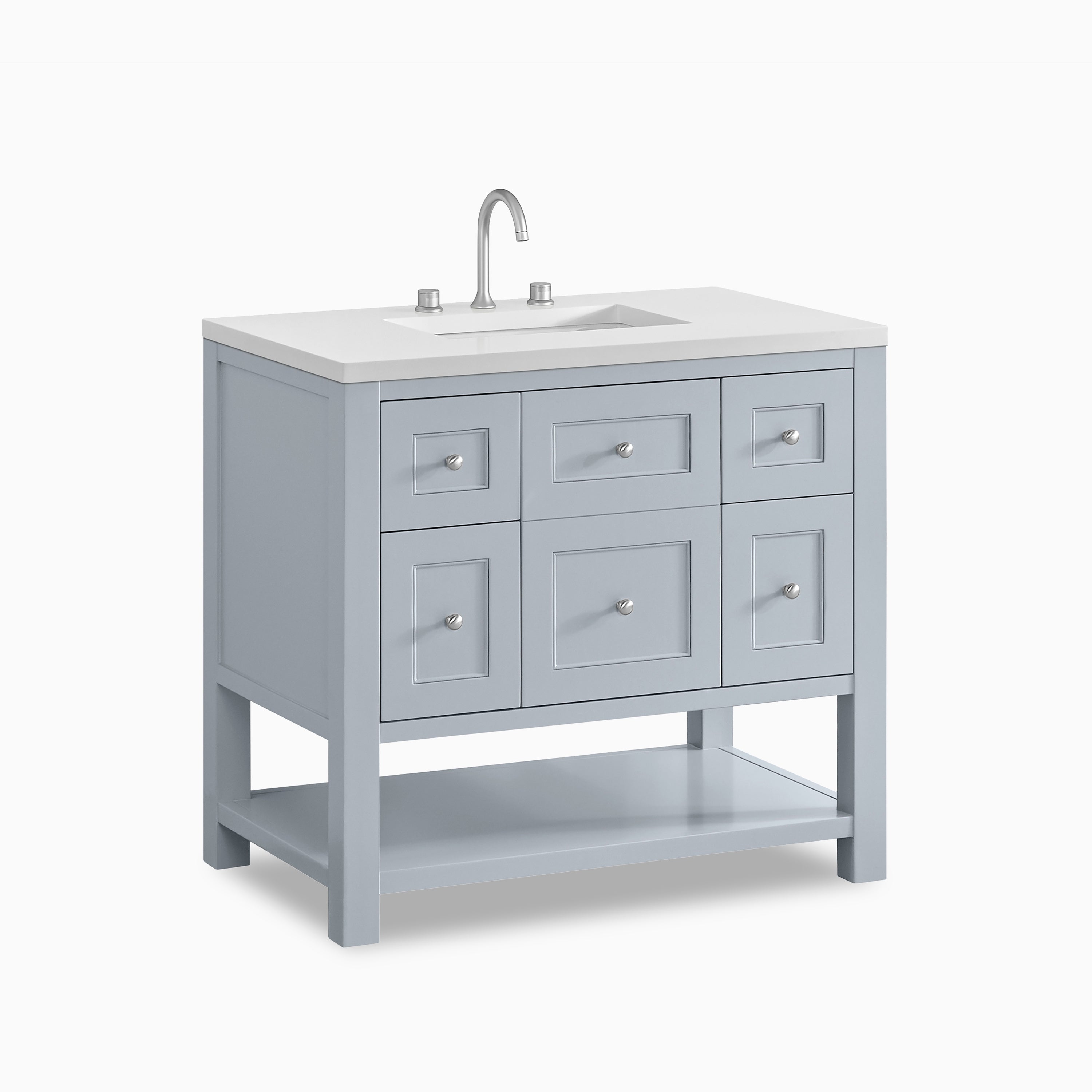 Bridgette 36" Single Vanity in Serenity Blue with 3 cm White Zeus Quartz Top