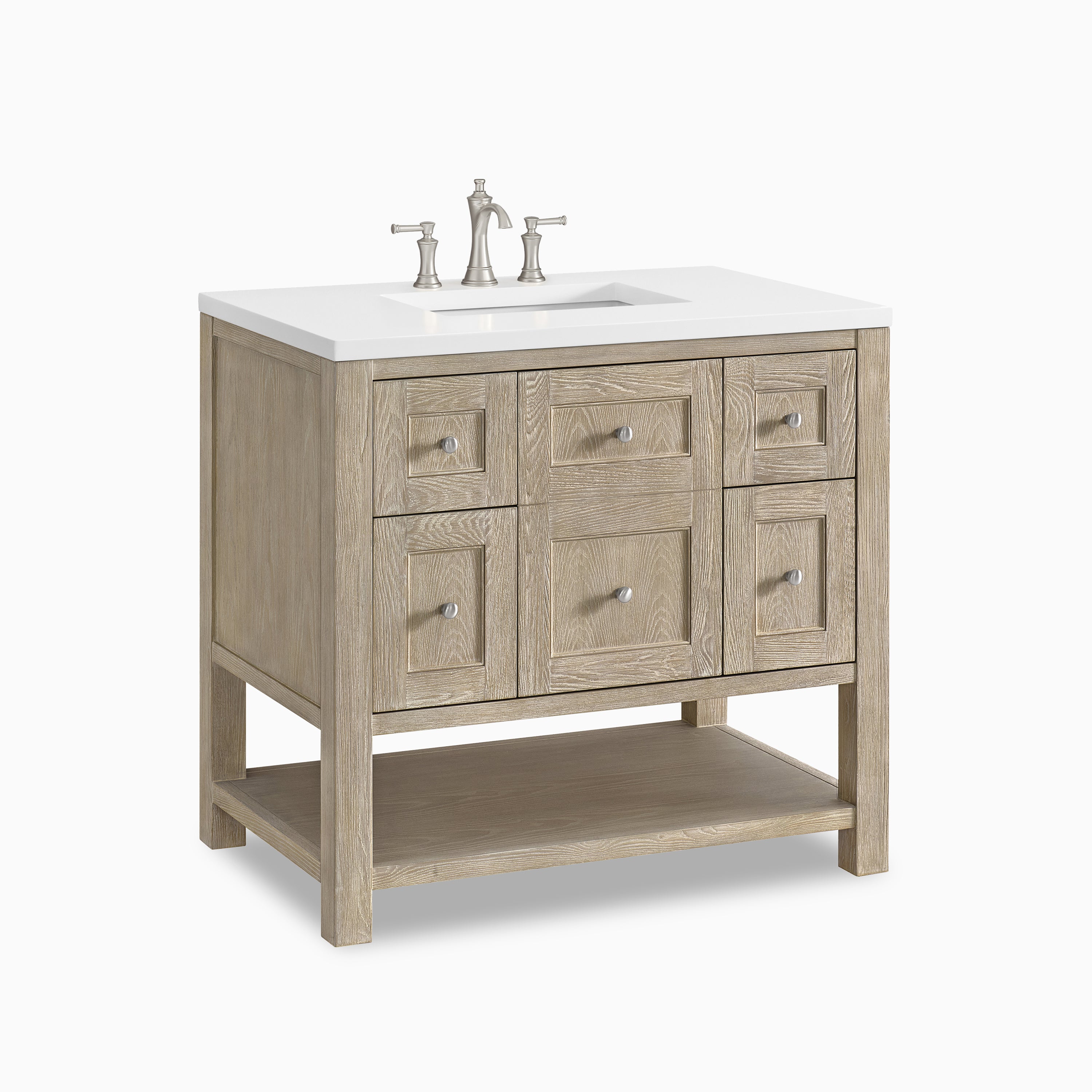 Bridgette 36" Single Vanity in Whitewashed Oak with 3 cm White Zeus Quartz Top