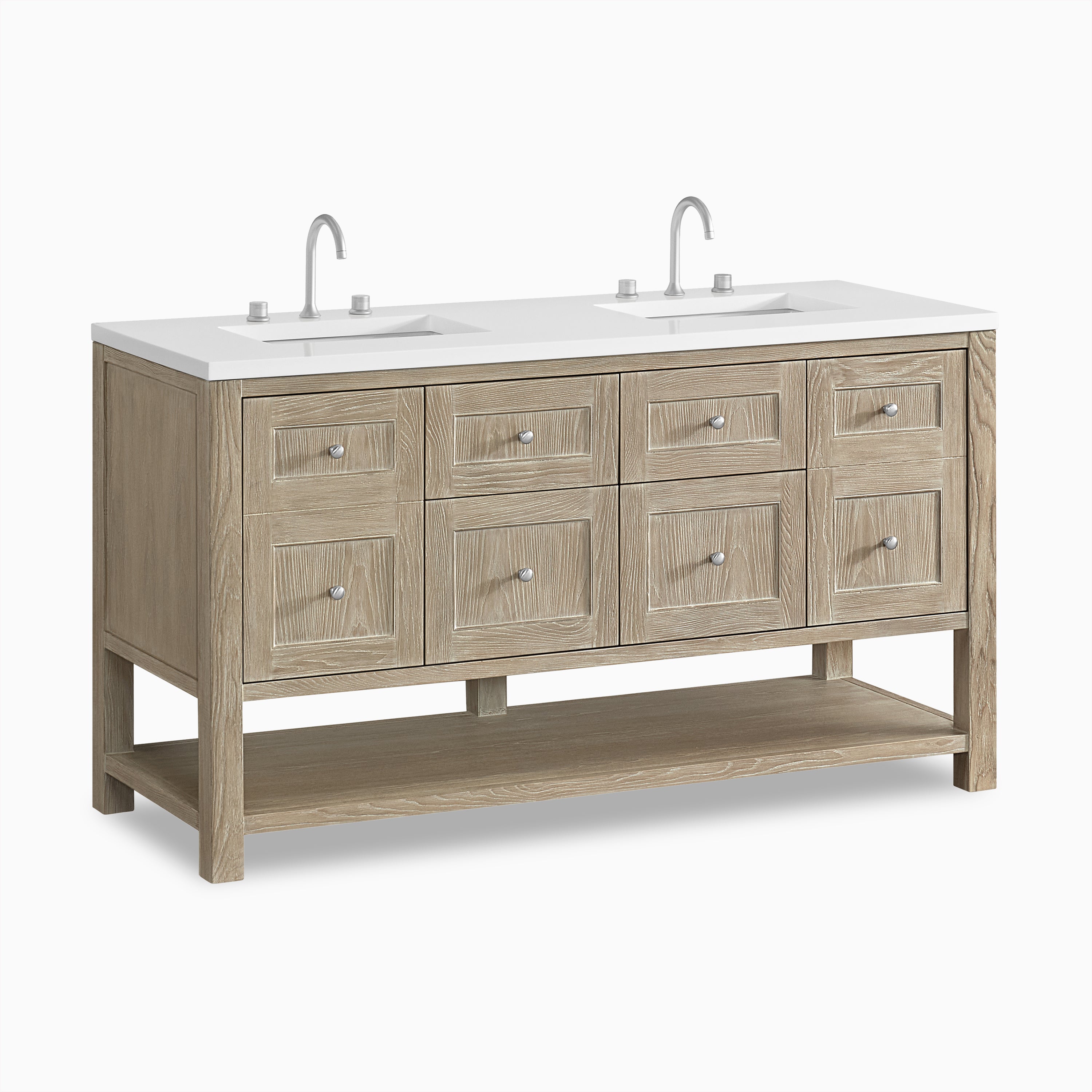 Bridgette 60" Double Vanity in Whitewashed Oak with 3 cm White Zeus Quartz Top