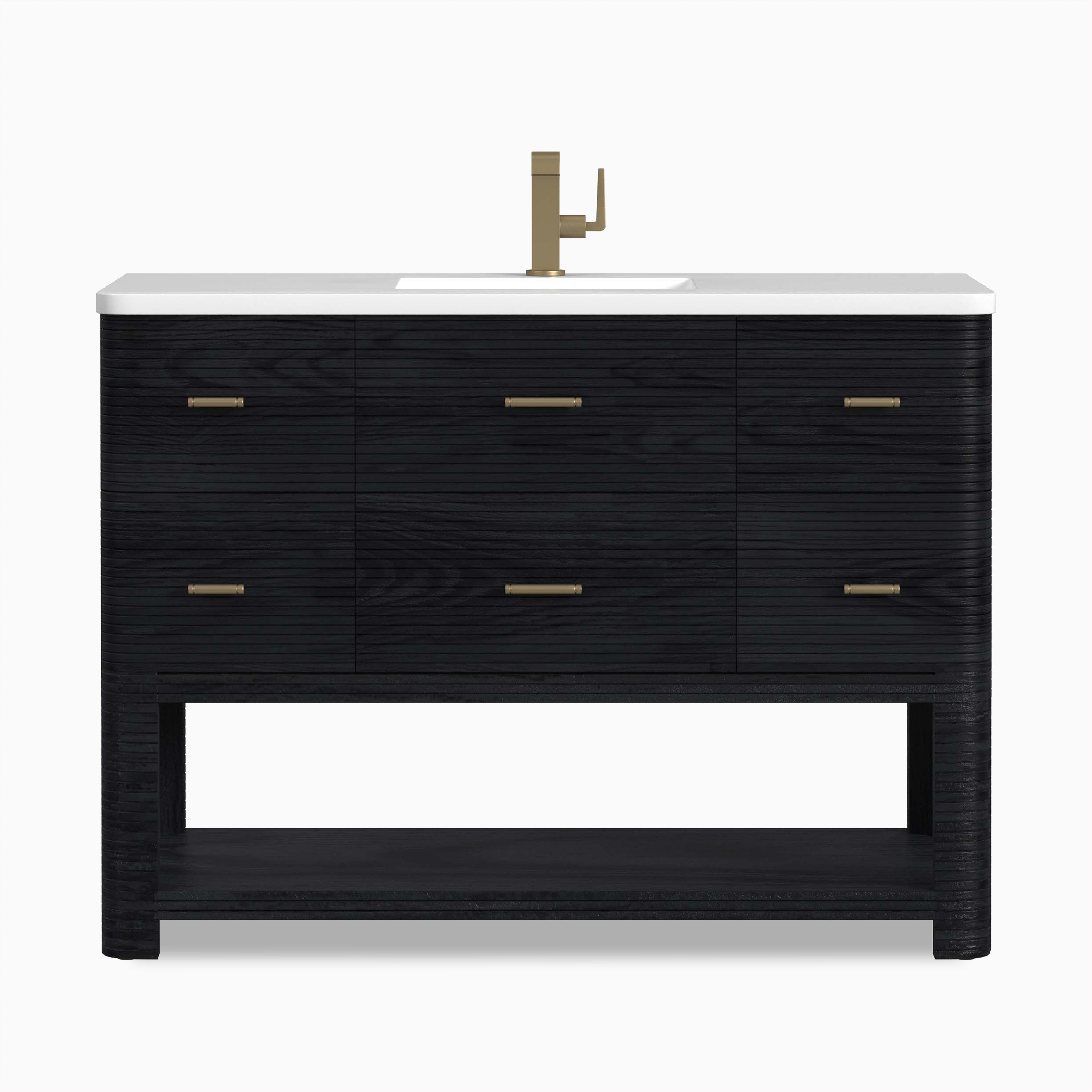 Paxton 48" Single Vanity in Carbon Oak with 3 cm White Zeus Quartz Top