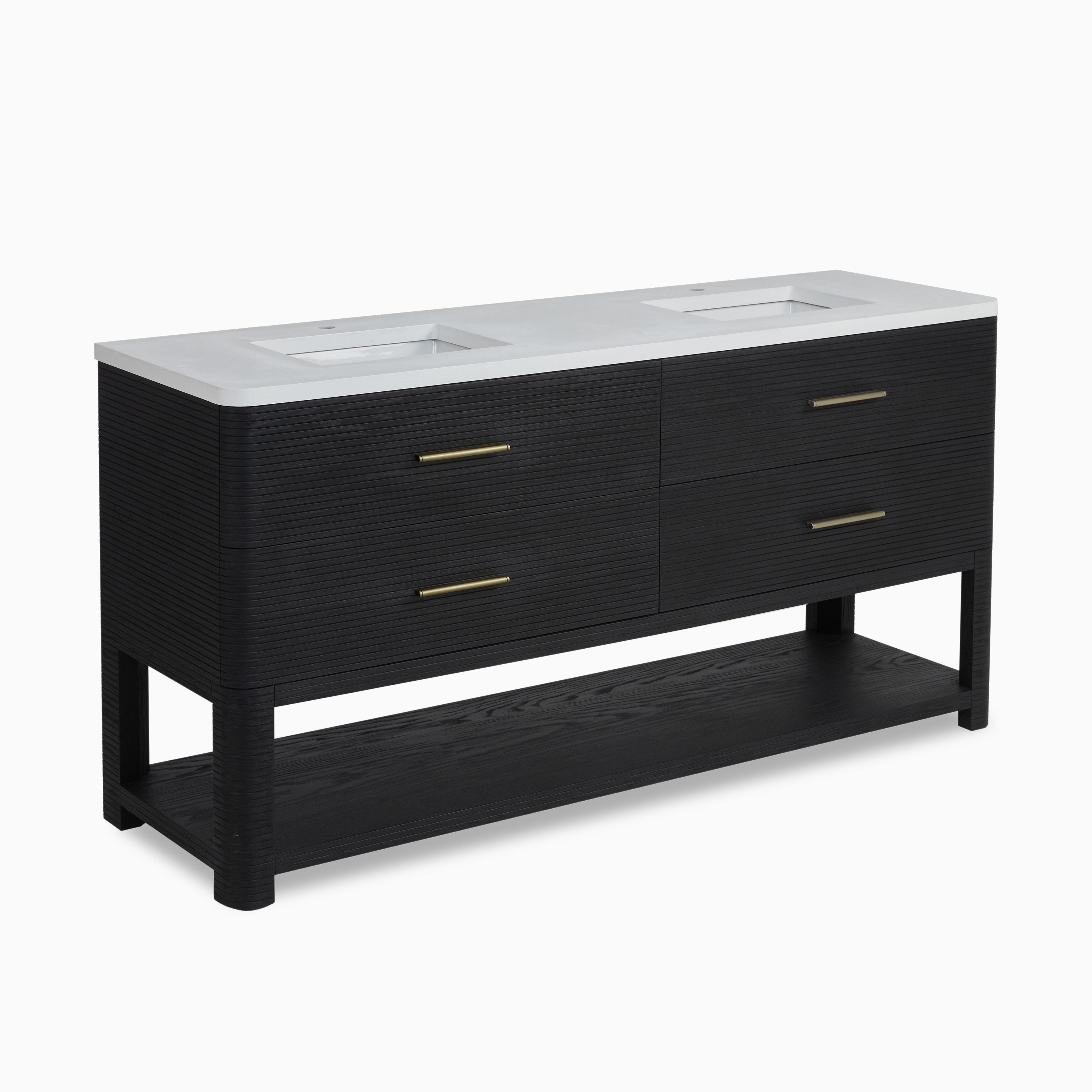 Paxton 72" Double Vanity in Carbon Oak with 3 cm White Zeus Quartz Top