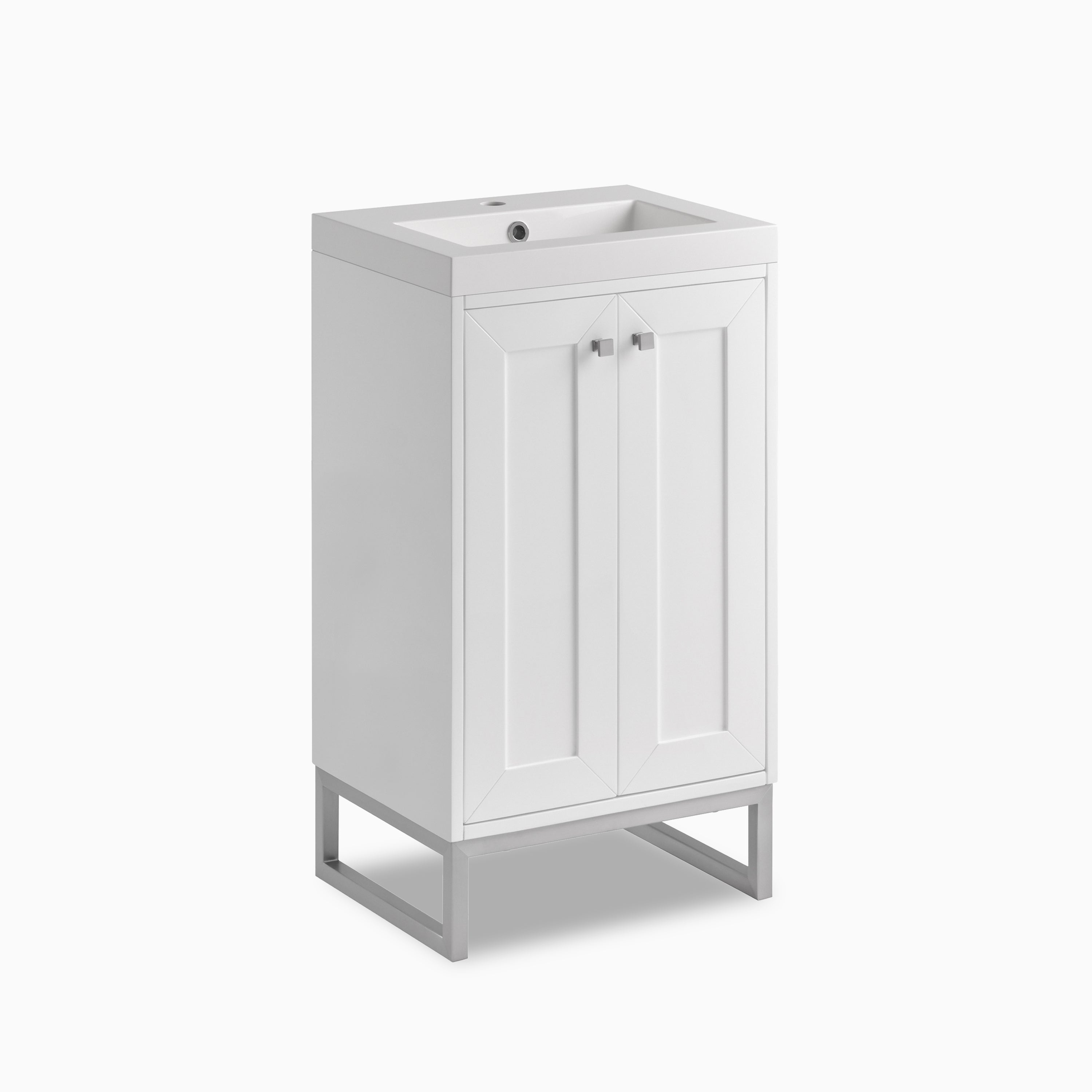 Jensen 20" Single Vanity in Glossy White & Brushed Nickel with White Glossy Composite Stone Top