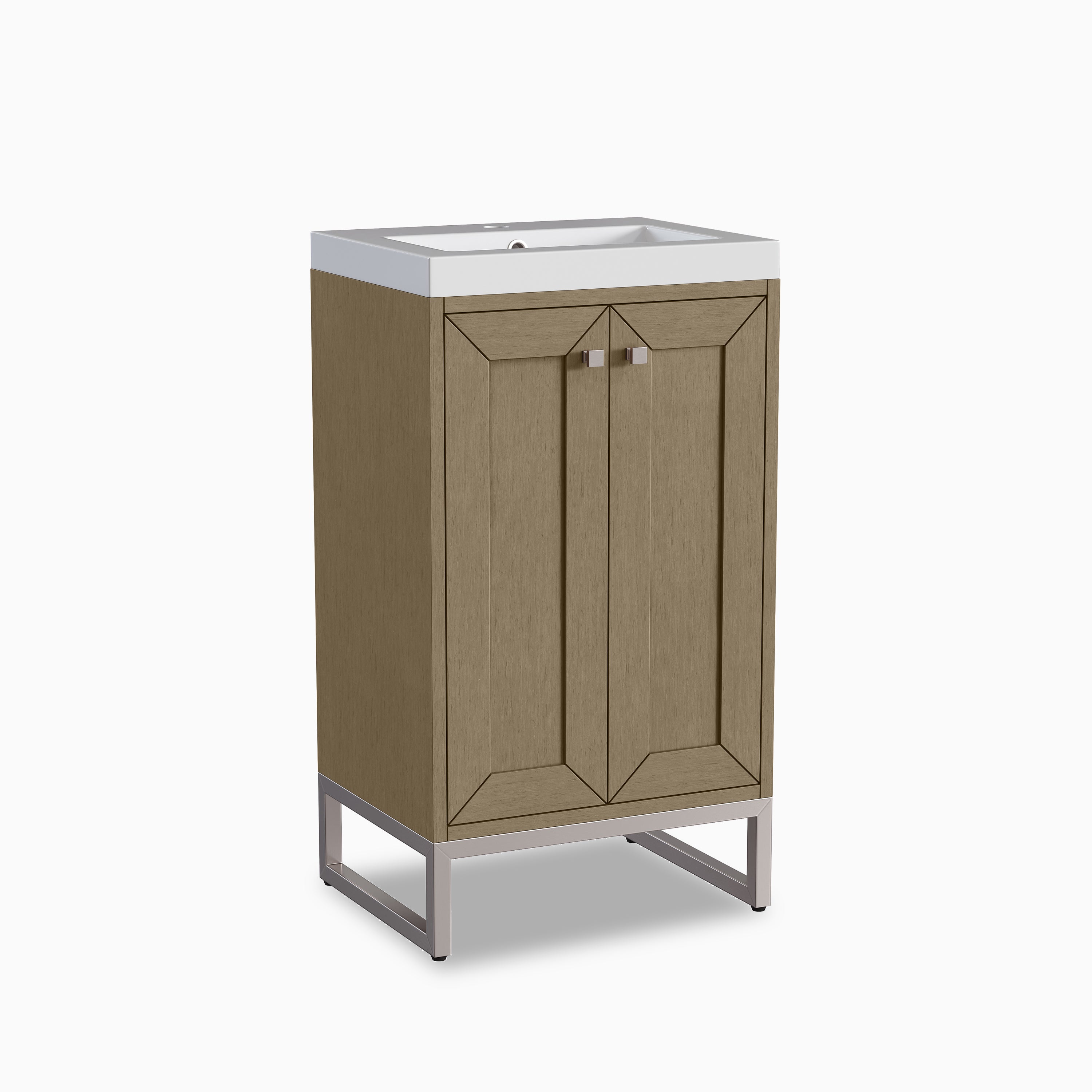 Jensen 20" Single Vanity in Walnut Whisper & Brushed Nickel with White Glossy Composite Stone Top