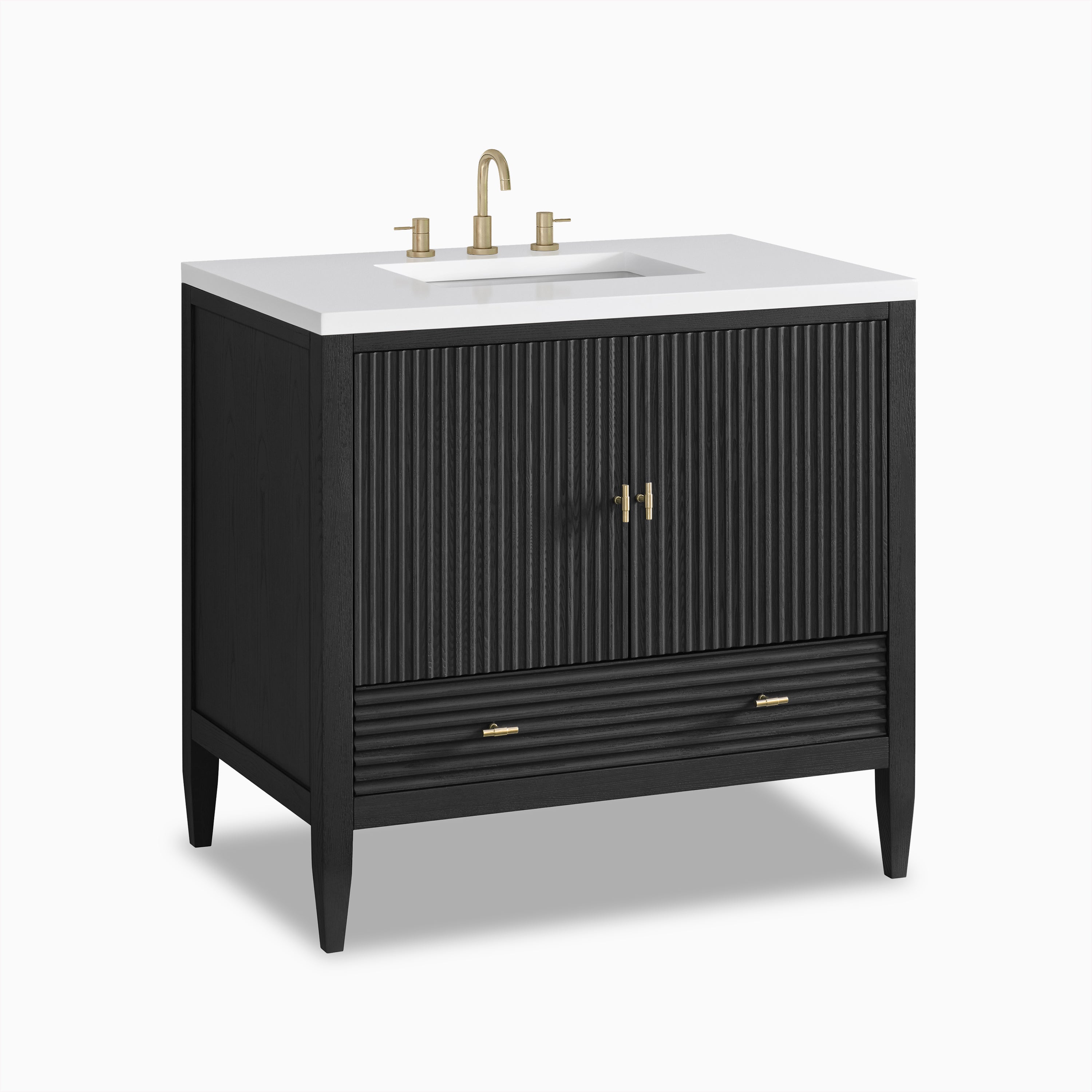 Sasha 36" Single Vanity in Carbon Oak with 3 cm White Zeus Quartz Top