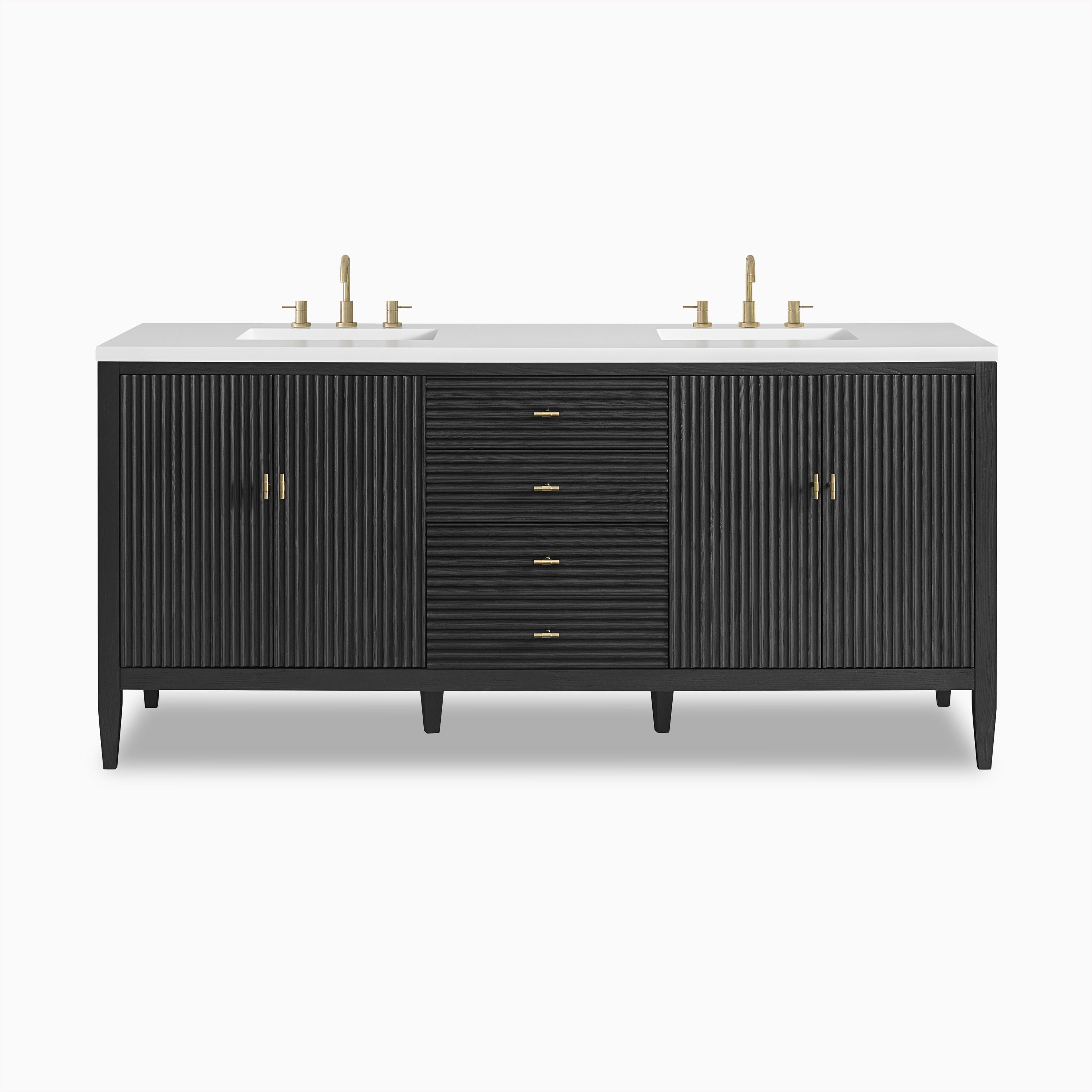 Sasha 72" Double Vanity in Carbon Oak with 3 cm White Zeus Quartz Top