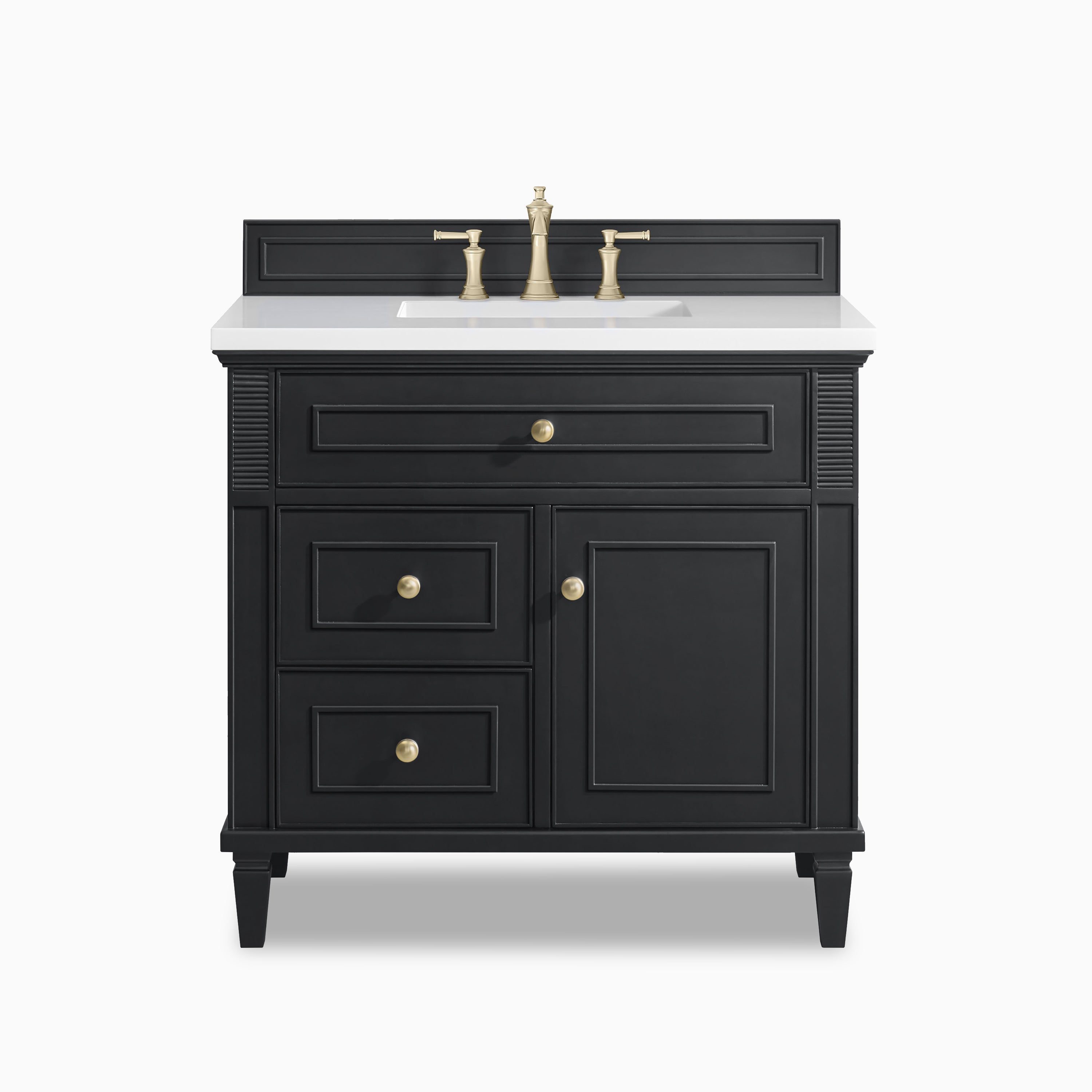 Elodie 36" Single Vanity in Black Onyx with 3 cm White Zeus Quartz Top