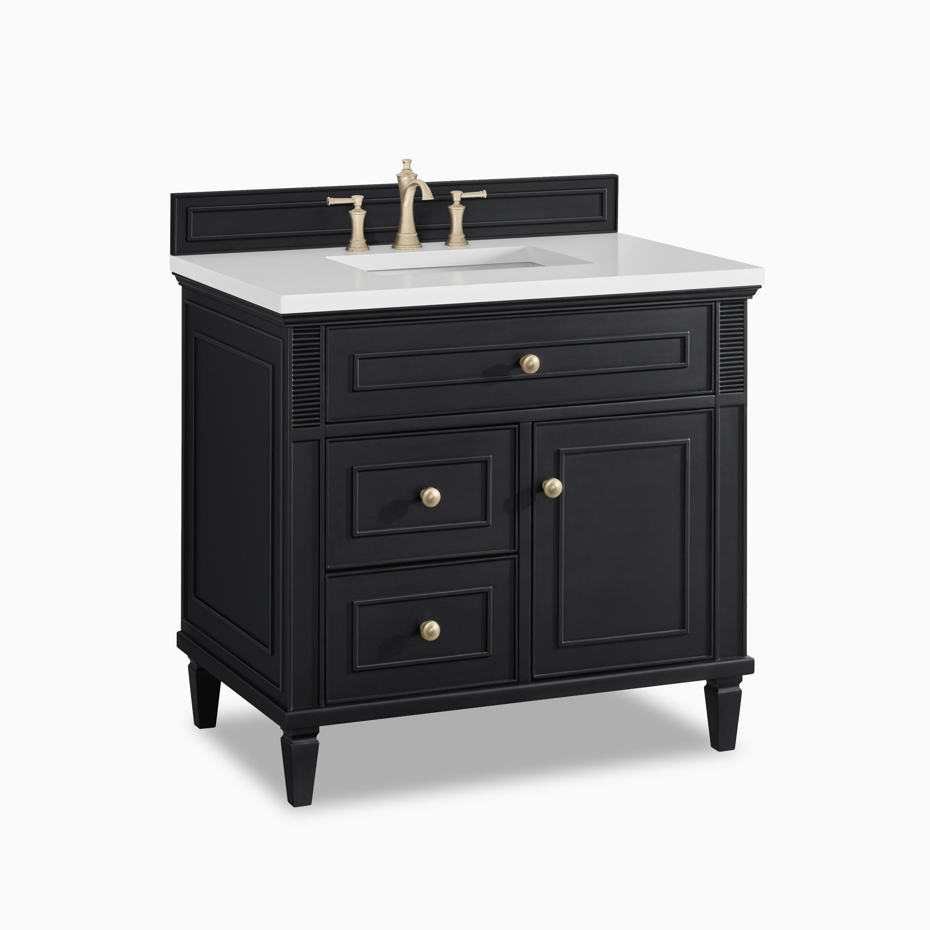 Elodie 36" Single Vanity in Black Onyx with 3 cm White Zeus Quartz Top
