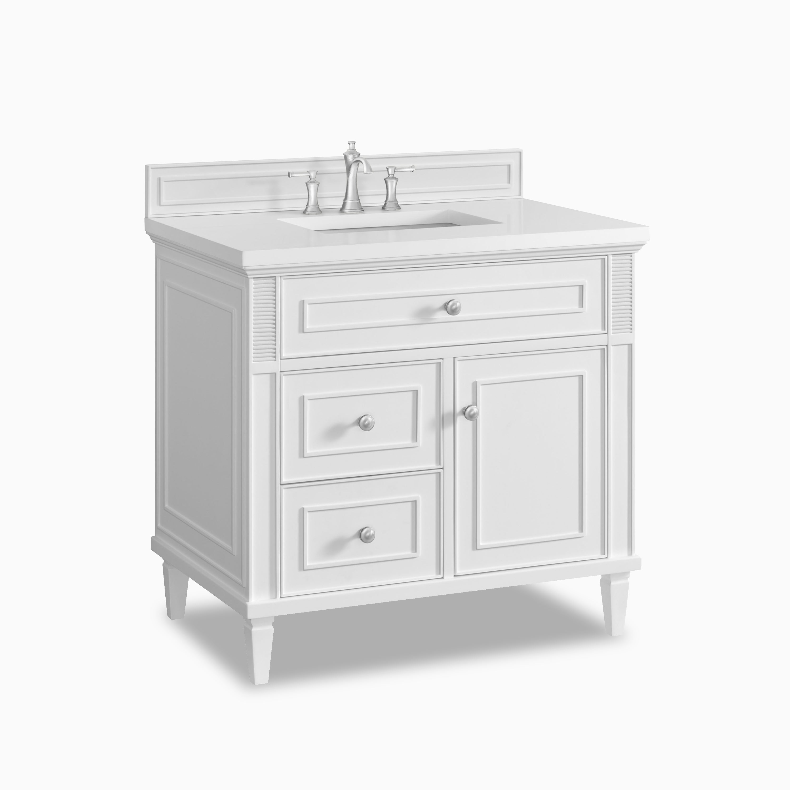 Elodie 36" Single Vanity in Bright White with 3 cm White Zeus Quartz Top