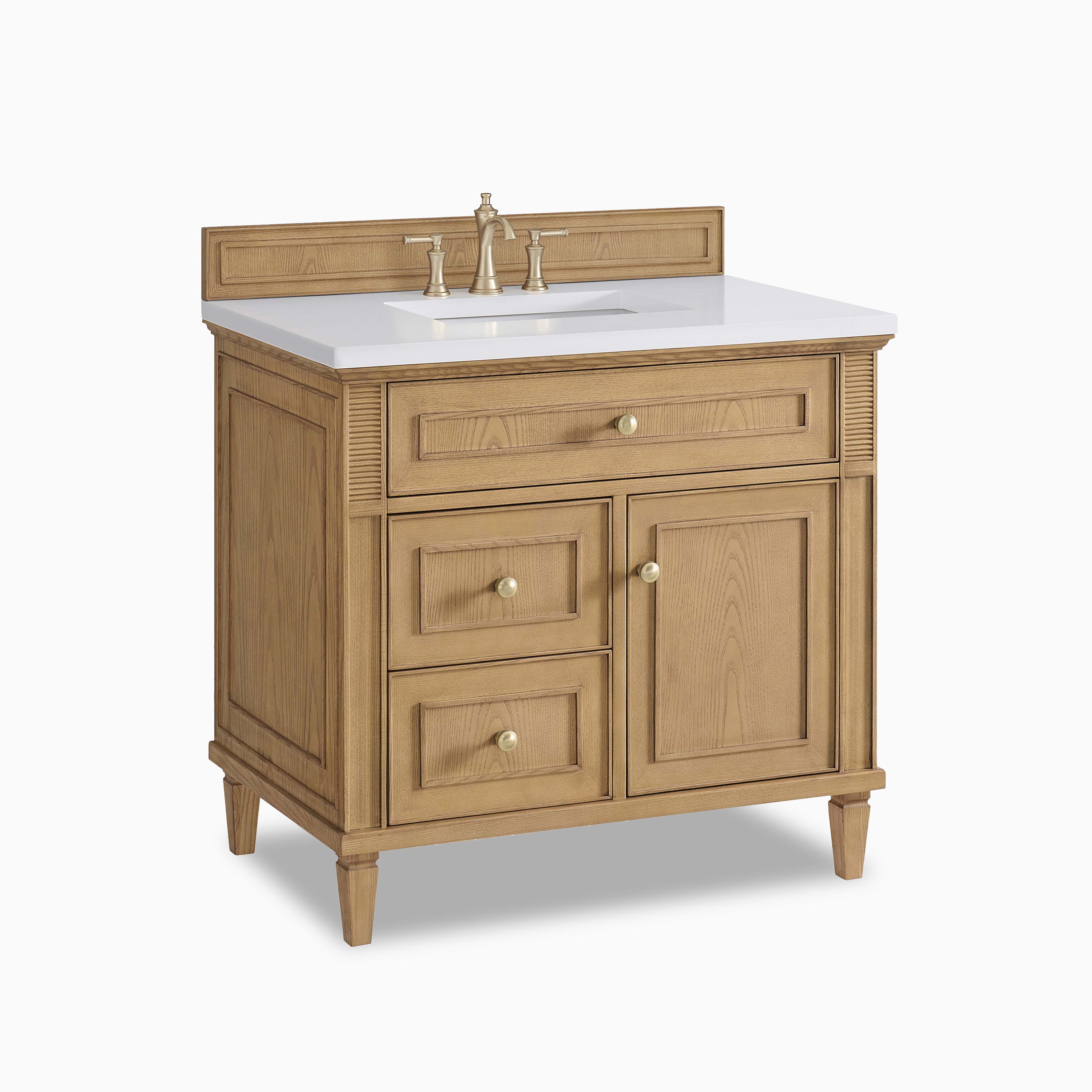 Elodie 36" Single Vanity in Light Natural Oak with 3 cm White Zeus Quartz Top