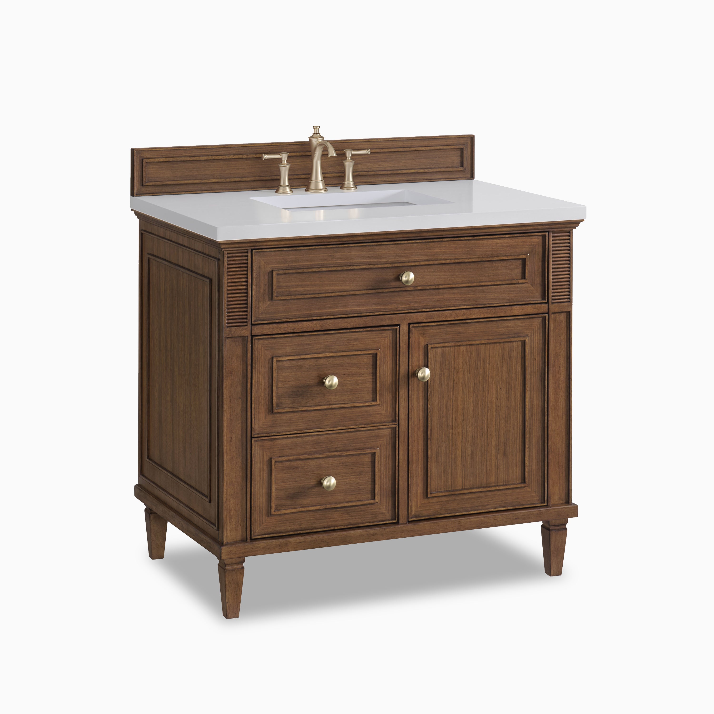 Elodie 36" Single Vanity in Mid-Century Walnut with 3 cm White Zeus Quartz Top