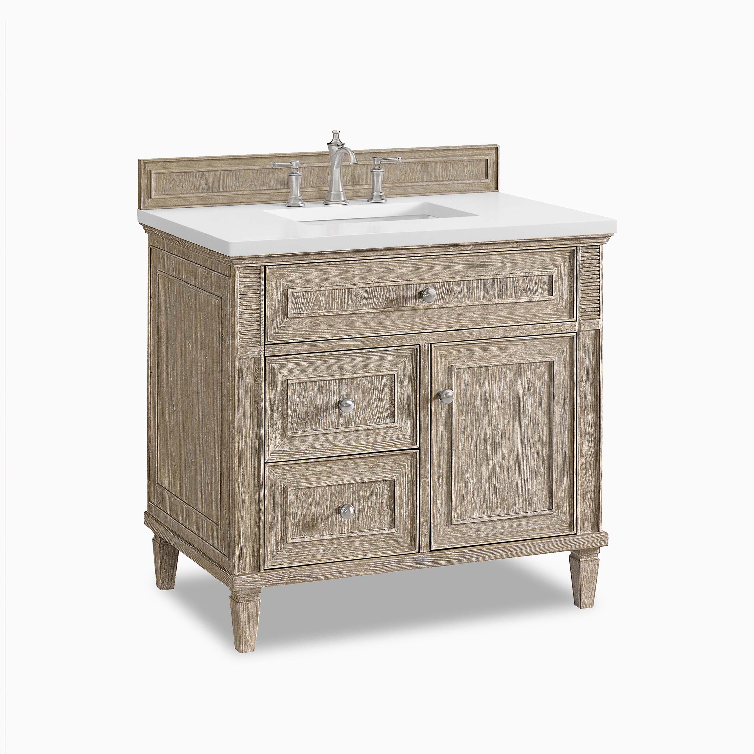 Elodie 36" Single Vanity in Whitewashed Oak with 3 cm White Zeus Quartz Top