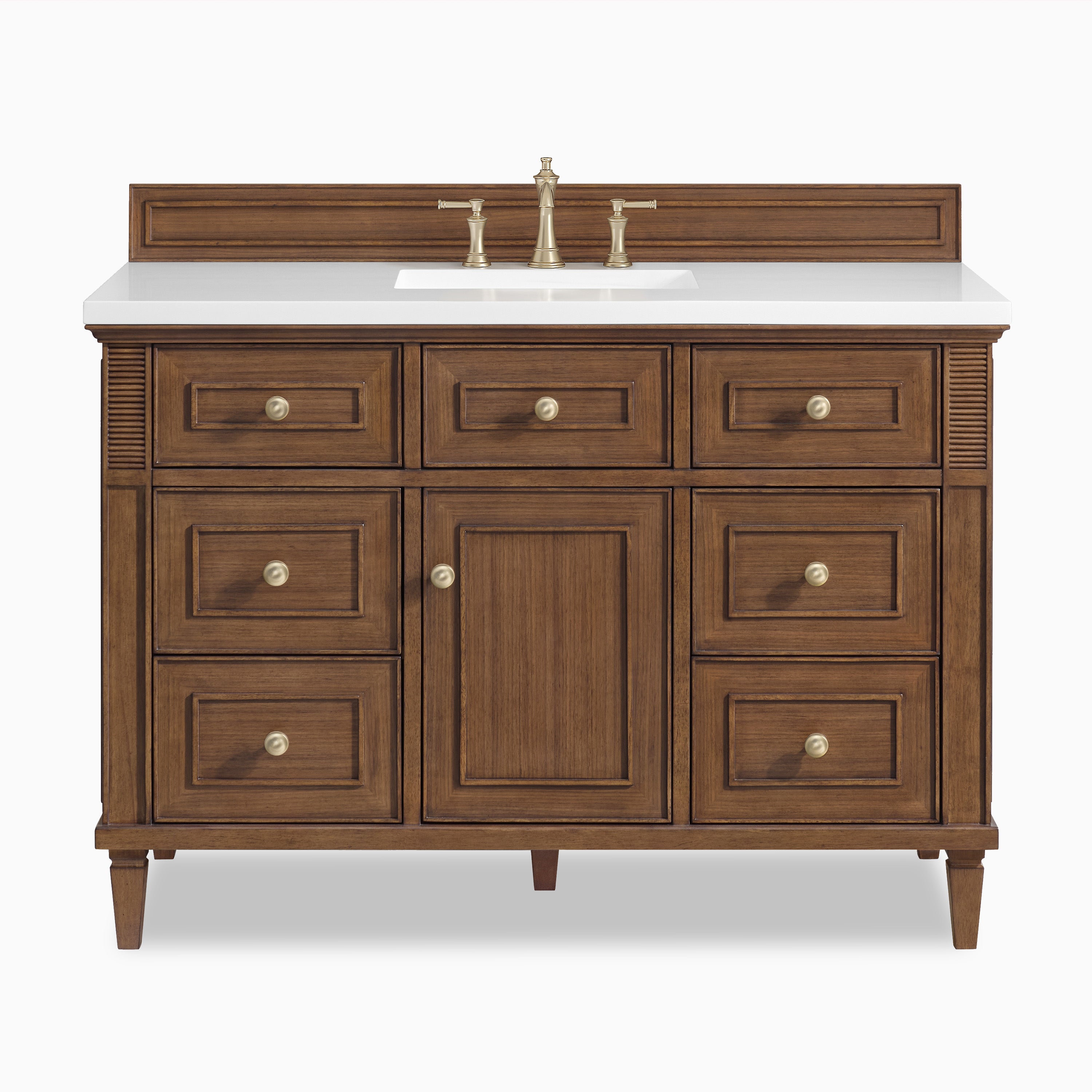 Elodie 48" Single Vanity in Mid-Century Walnut with 3 cm White Zeus Quartz Top