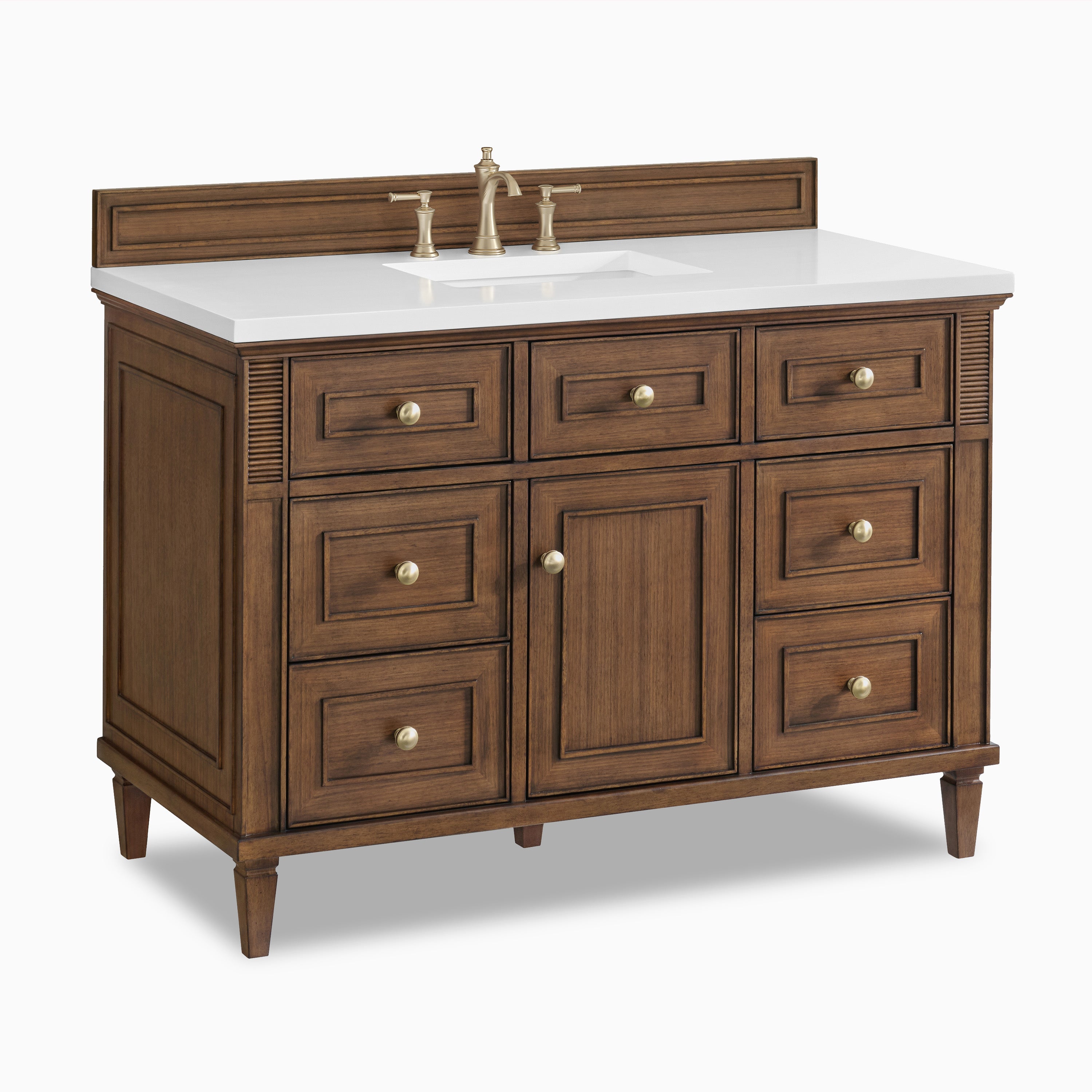 Elodie 48" Single Vanity in Mid-Century Walnut with 3 cm White Zeus Quartz Top