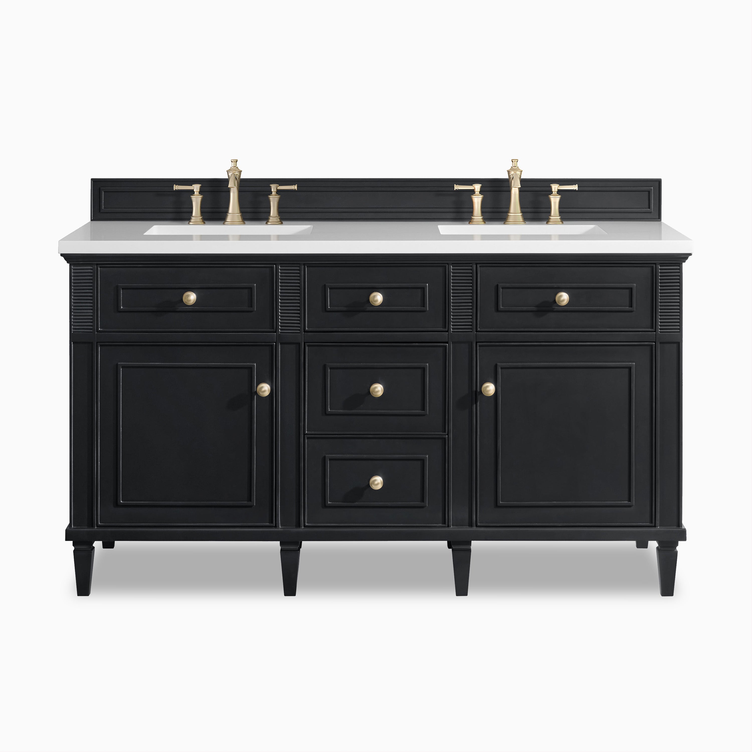 Elodie 60" Double Vanity in Black Onyx with 3 cm White Zeus Quartz Top