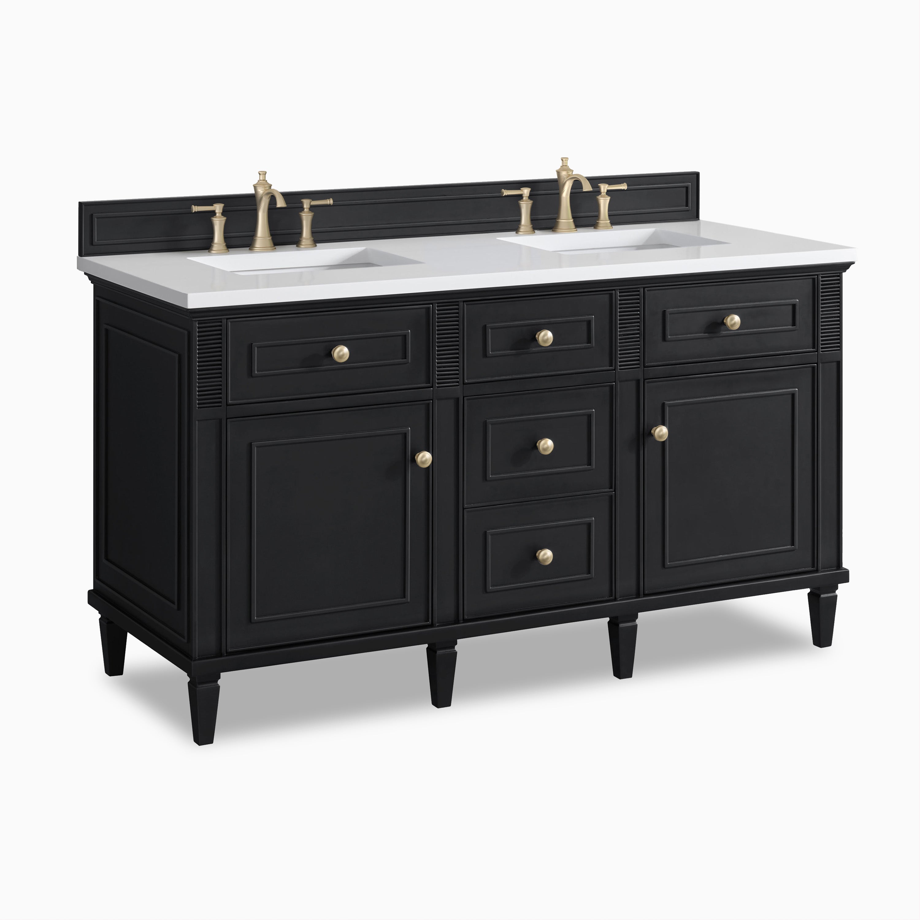 Elodie 60" Double Vanity in Black Onyx with 3 cm White Zeus Quartz Top