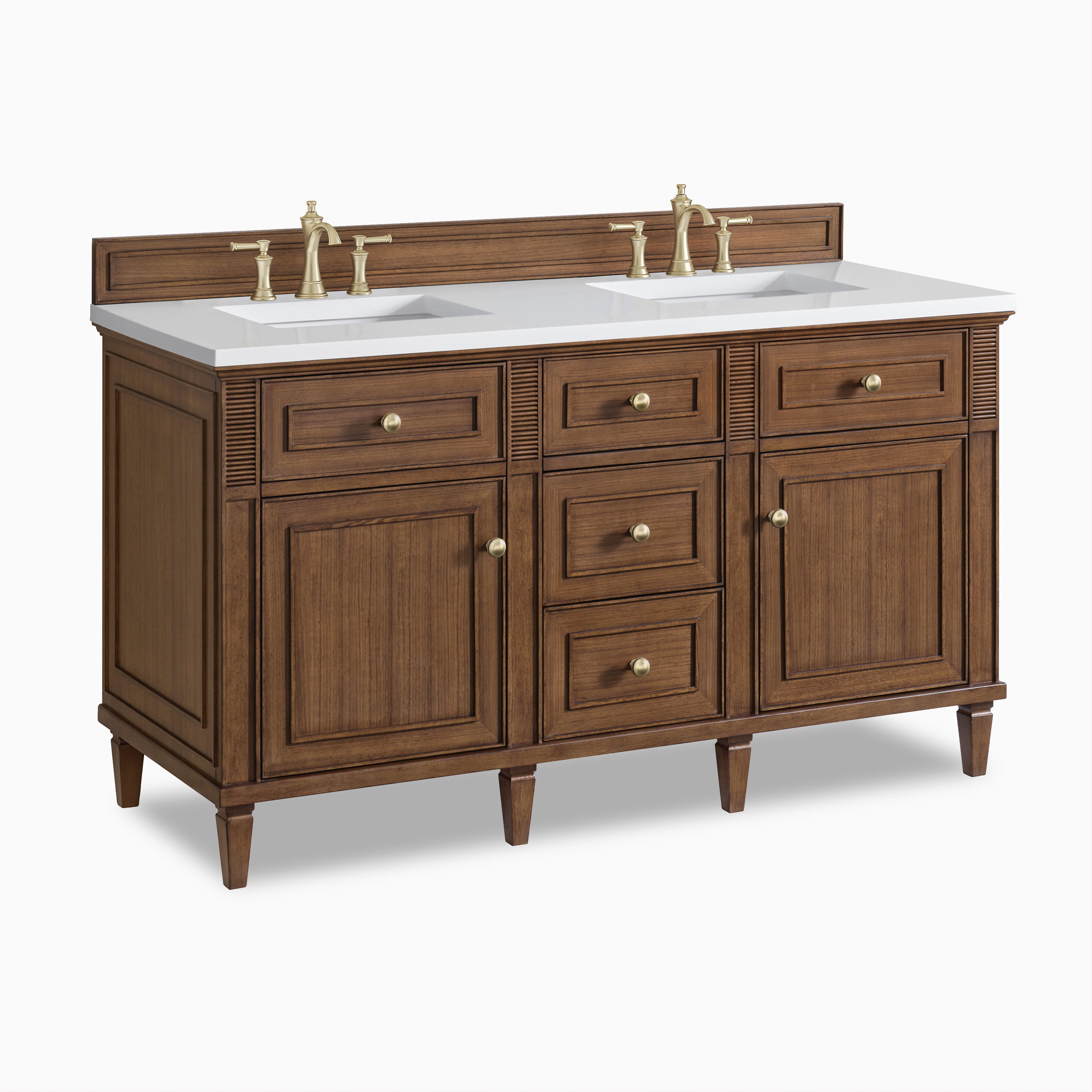 Elodie 60" Double Vanity in Mid-Century Walnut with 3 cm White Zeus Quartz Top