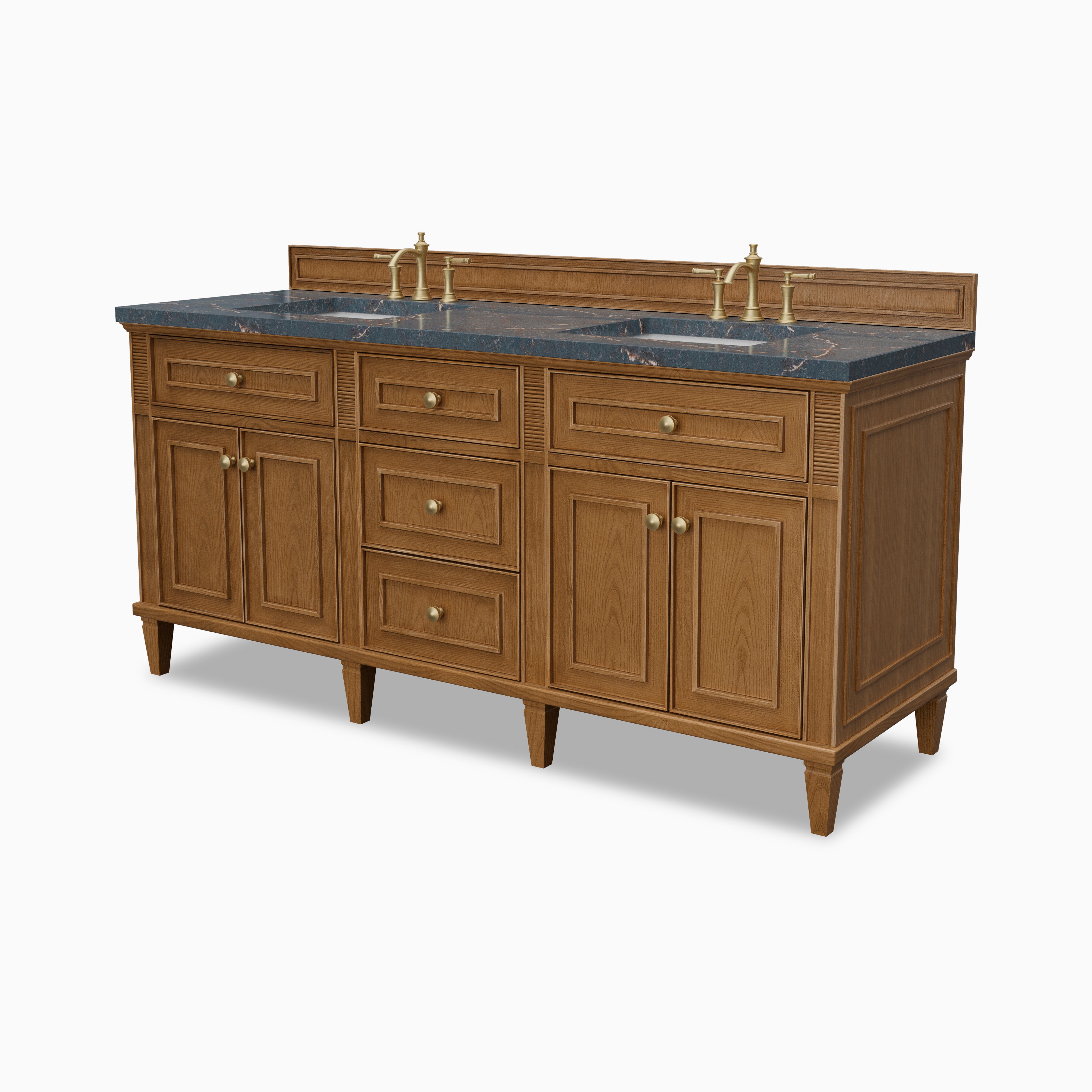 Elodie 72" Double Vanity in Light Natural Oak with 3 cm Parisien Bleu Quartz Top