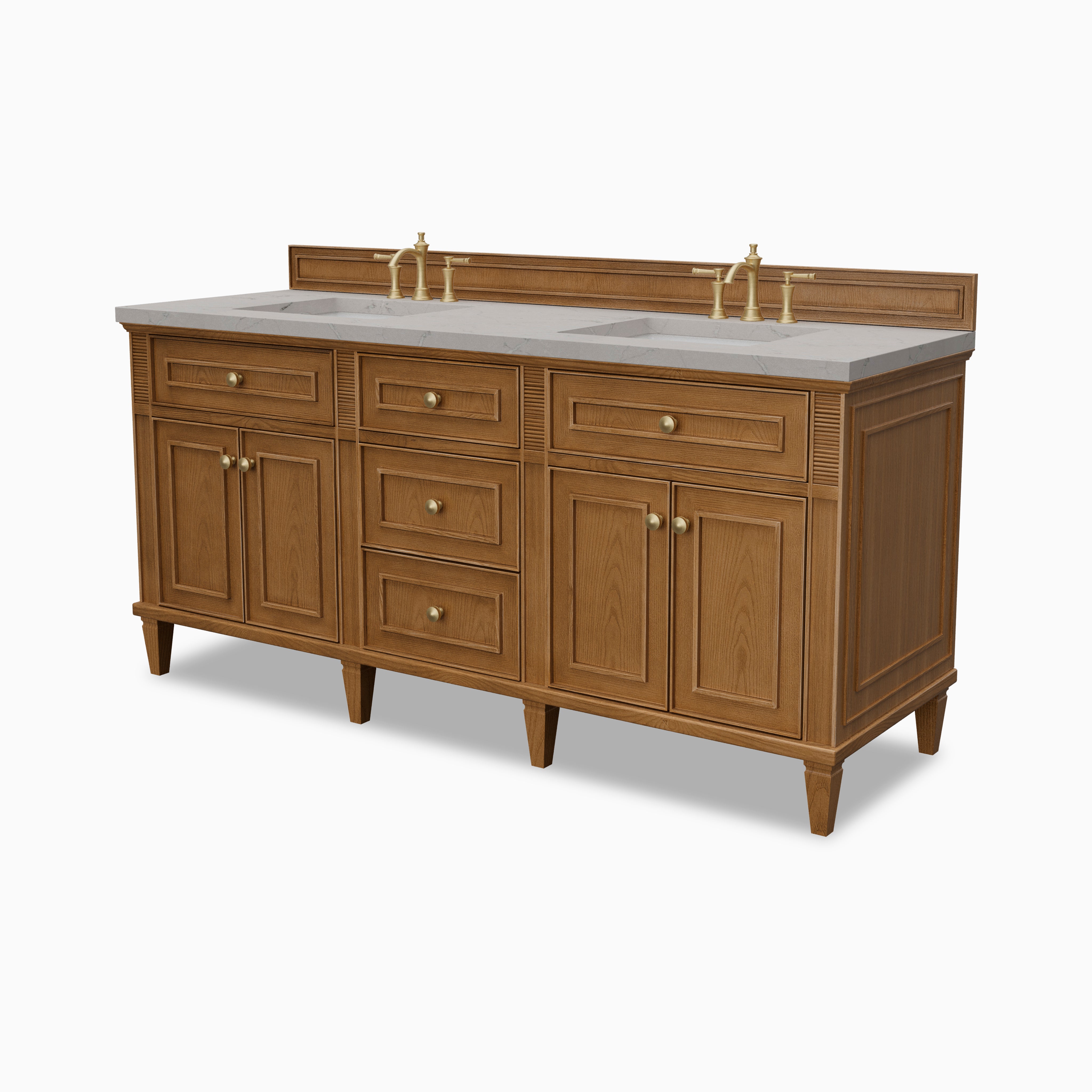 Elodie 72" Double Vanity in Light Natural Oak with 3 cm Victorian Silver Quartz Top
