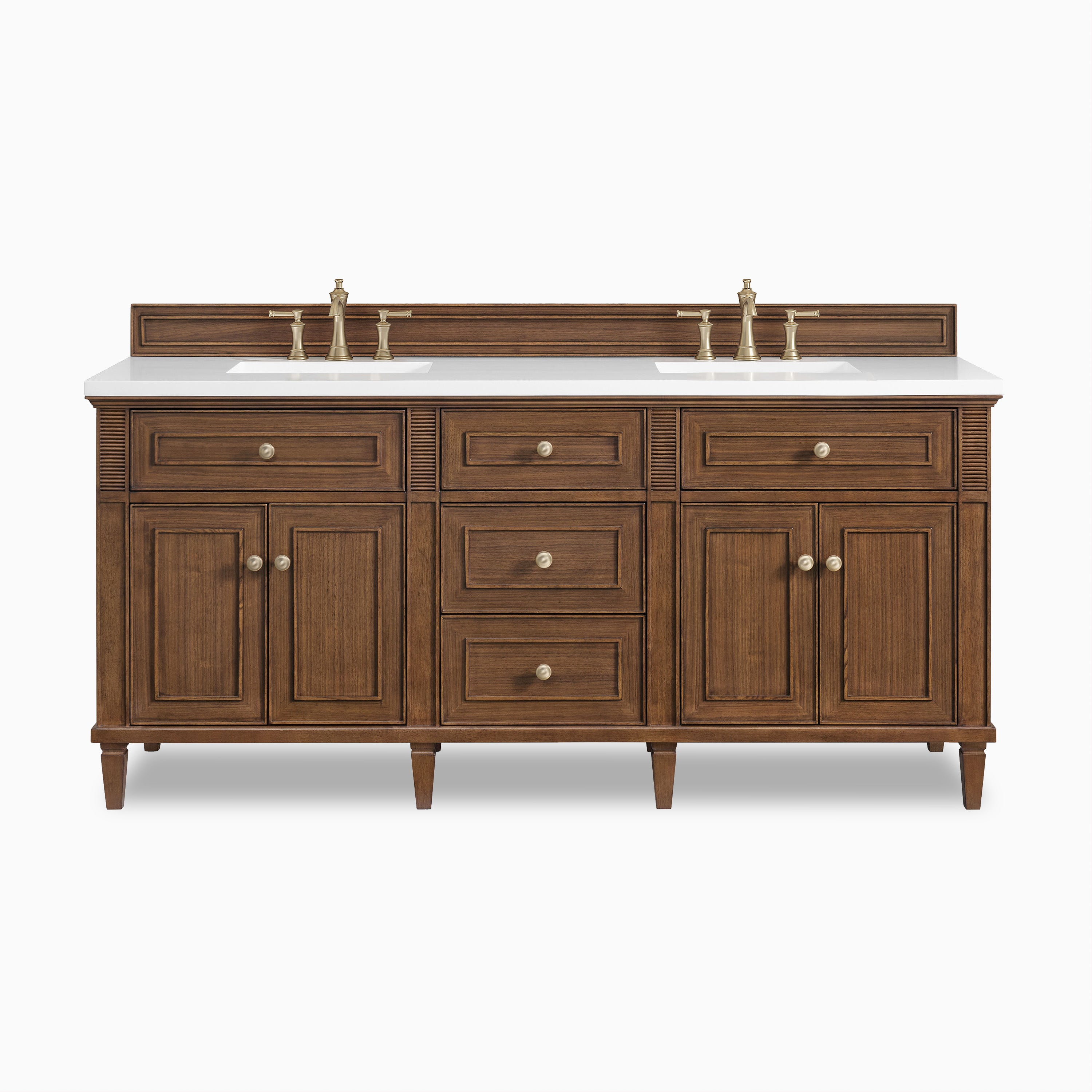 Elodie 72"Double Vanity in Mid-Century Walnut with 3 cm White Zeus Quartz Top