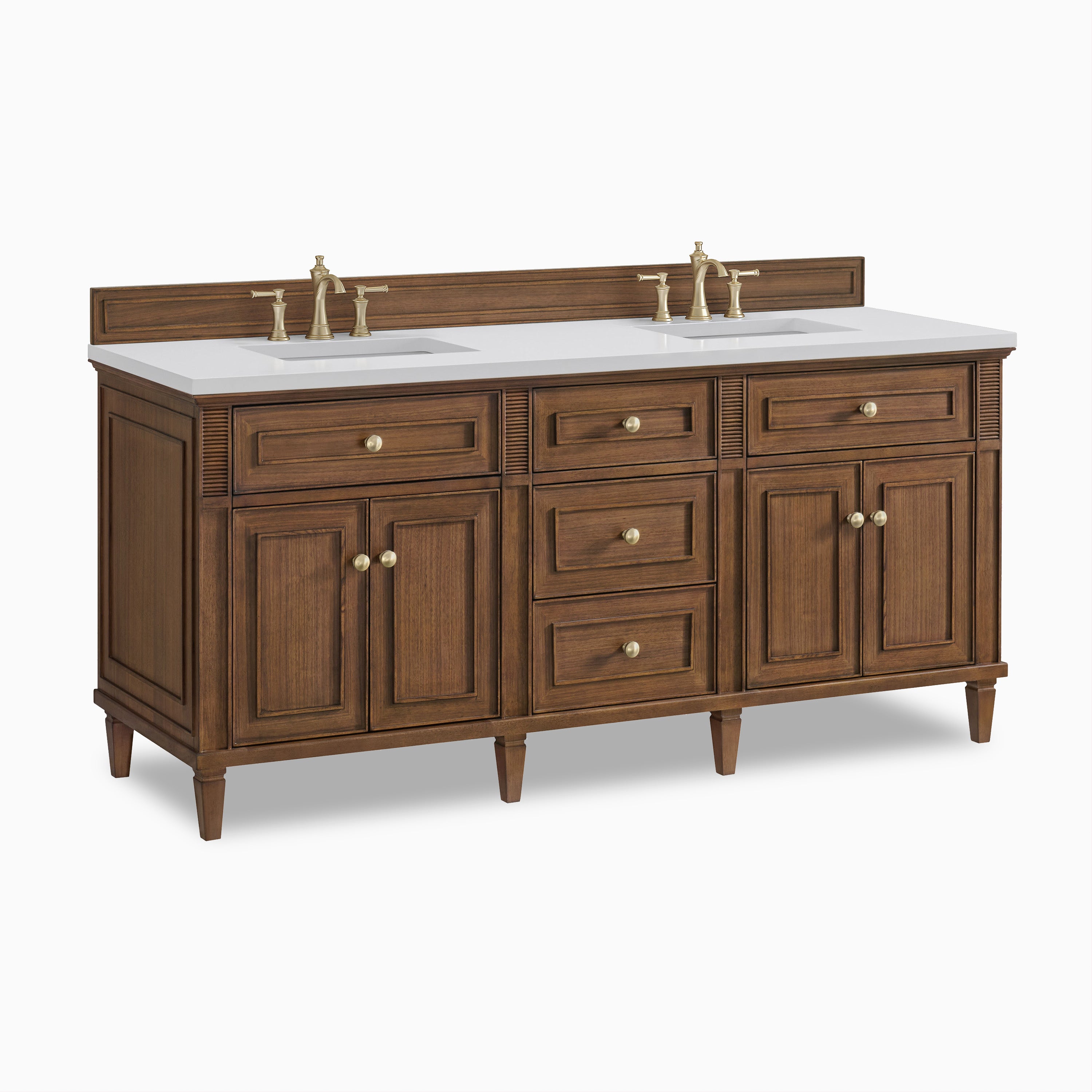 Elodie 72"Double Vanity in Mid-Century Walnut with 3 cm White Zeus Quartz Top