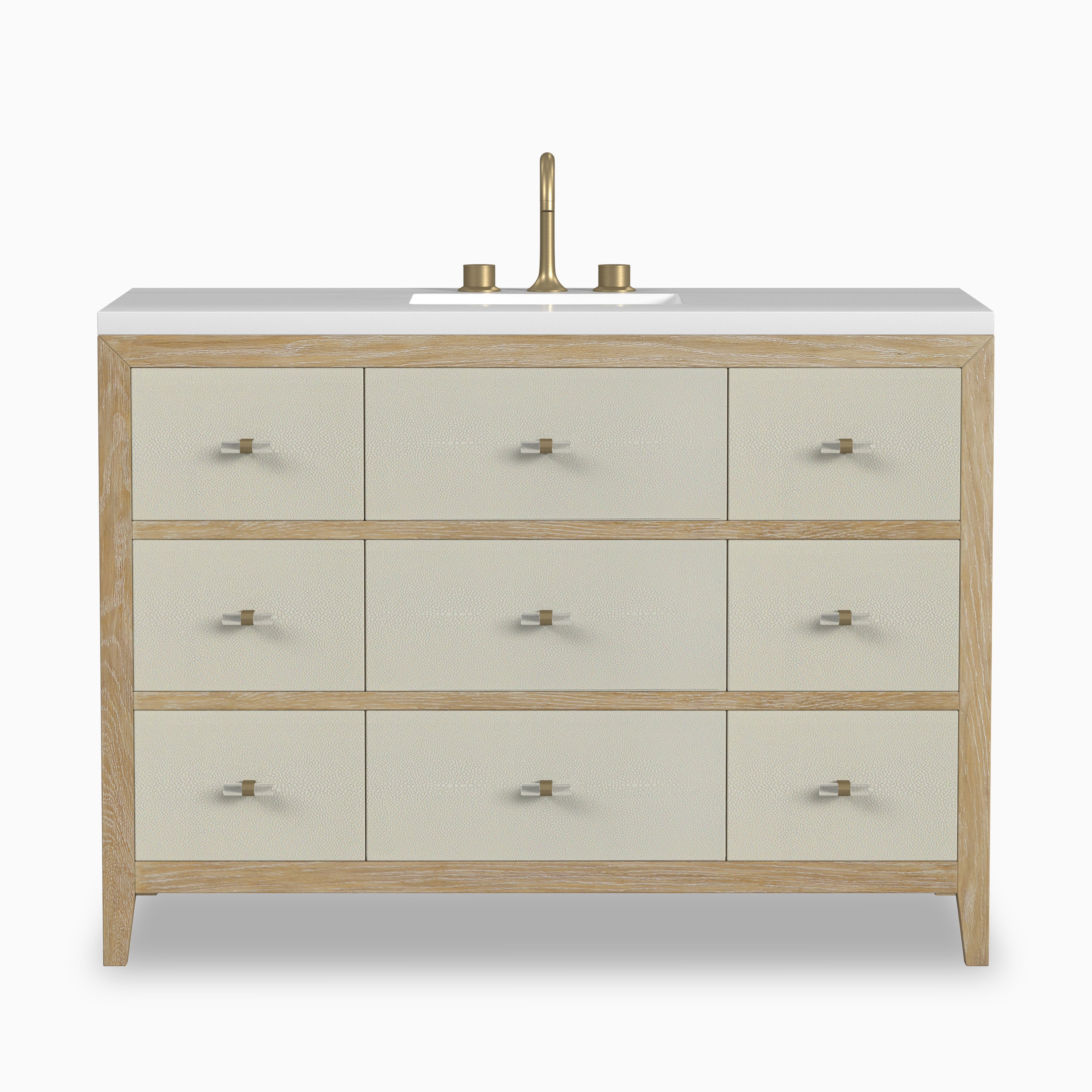Daisy 48" Single Vanity in Sunwashed Oak with Embossed Shagreen and 3 cm White Zeus Quartz Top