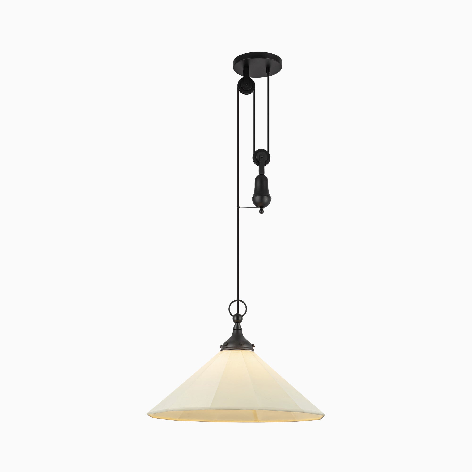 Jill 20" Socket Pendant in Matte Black/White Linen