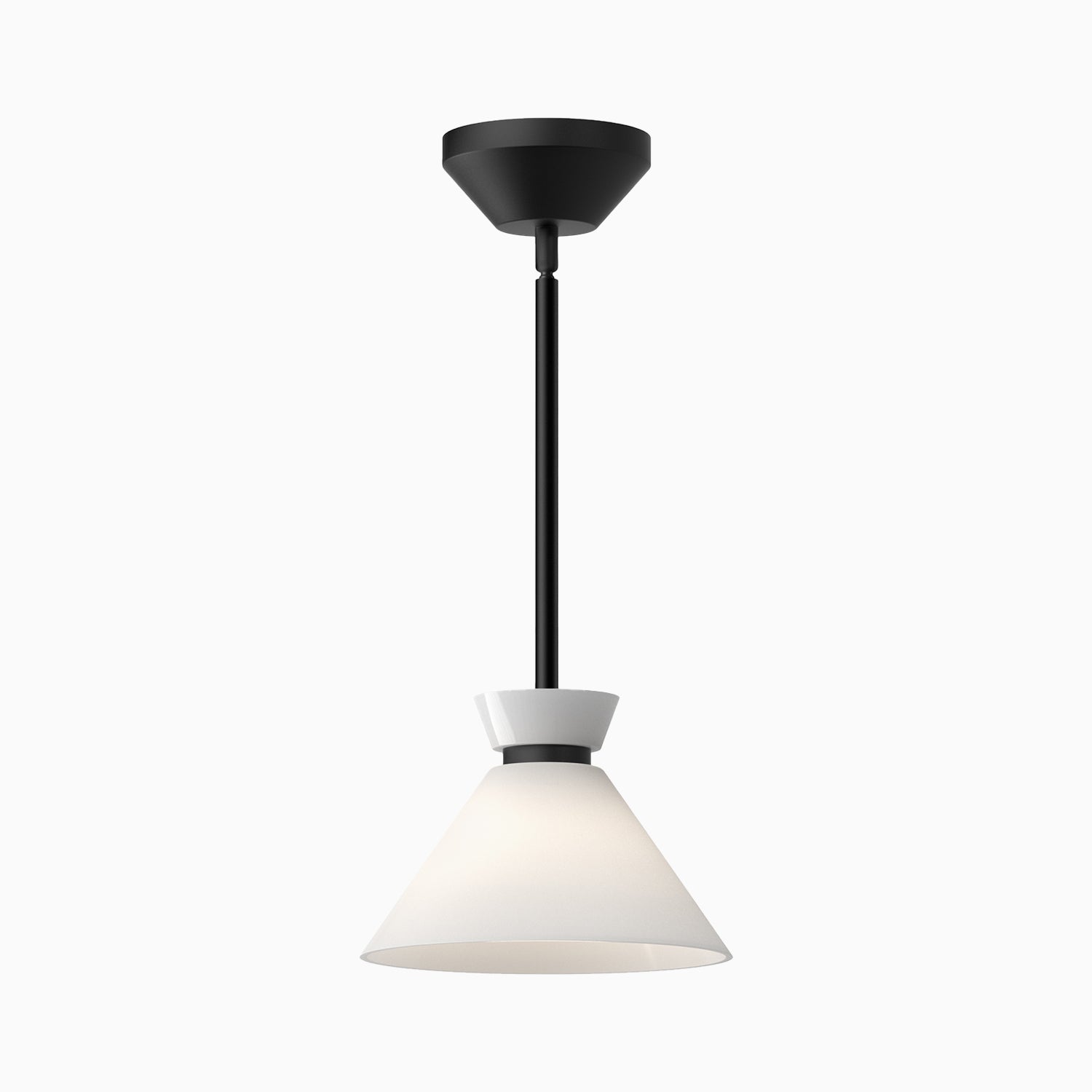 Lester 8" 1 Light Pendant in Glossy Opal Glass/Matte Black