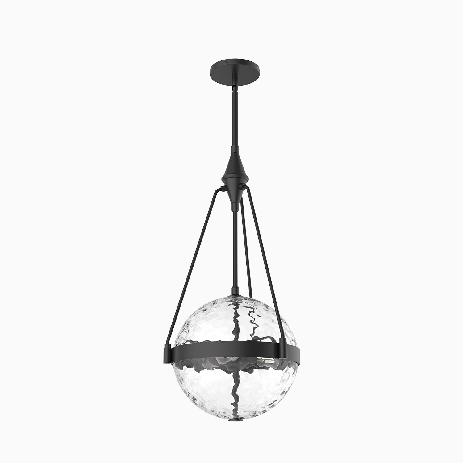 Jeremy 14" 3 Lights Pendant in Matte Black/Clear Water Glass
