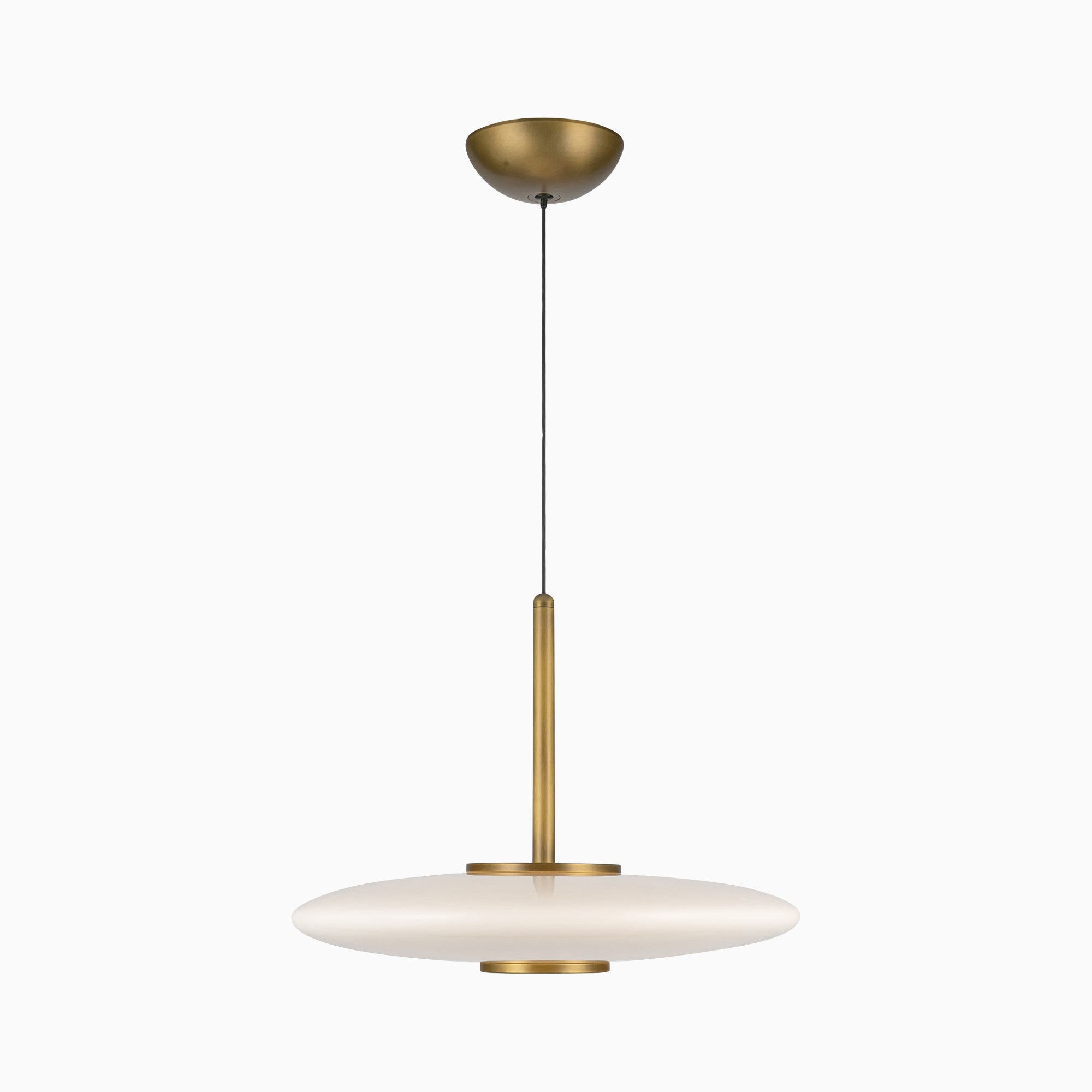 Adler 17" LED Pendant in Vintage Brass/Glossy Opal Glass, Universal Voltage