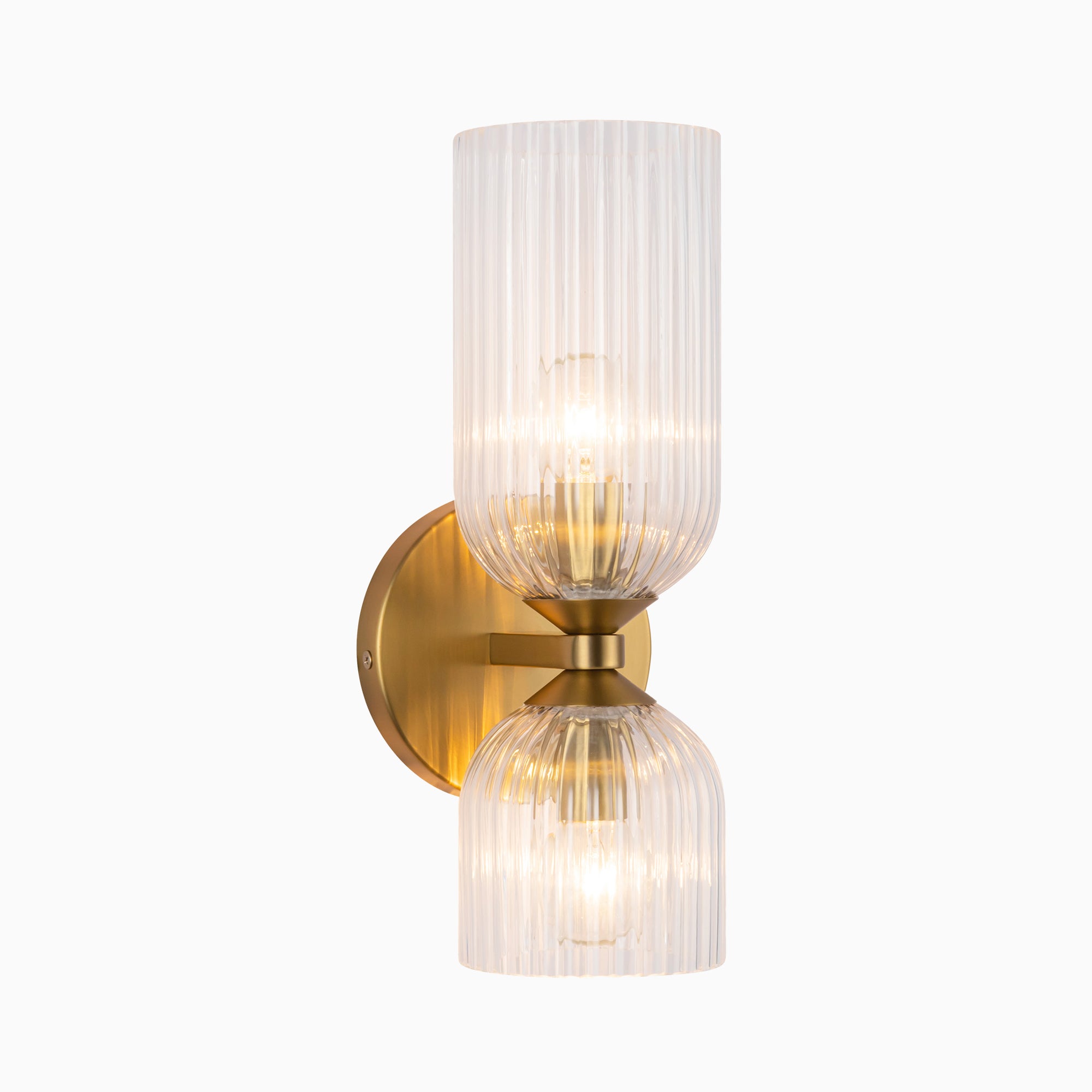 Madison 12" Socket Wall/Vanity Light in Brushed Gold/Clear Ribbed Glass