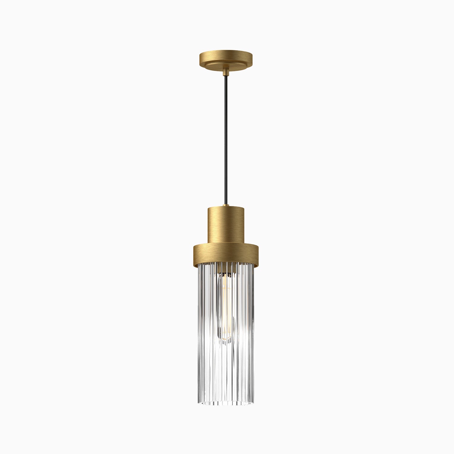Gale 5" 1 Light Pendant in Brushed Gold/Clear Ribbed Glass