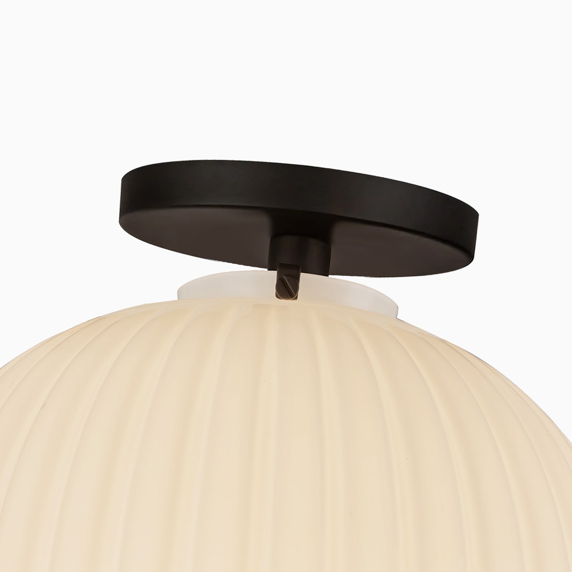 Cheyenne 12" Socket Semi-Flush Mount in Matte Black/Glossy Ribbed Opal Glass