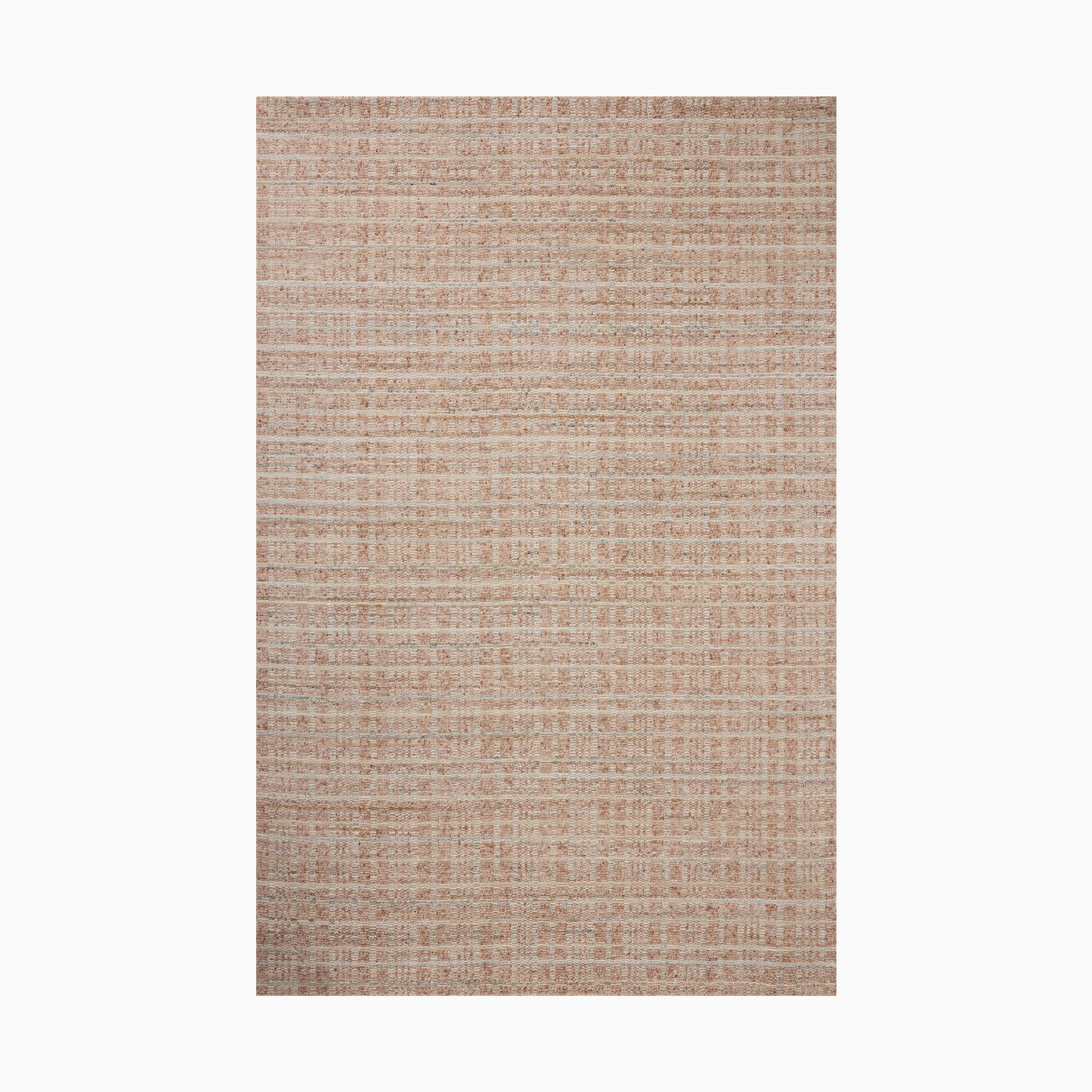 Warm-toned beige hand loomed rug made of nylon and wool with a woven textile-inspired texture, adding depth and organic elegance to any space.